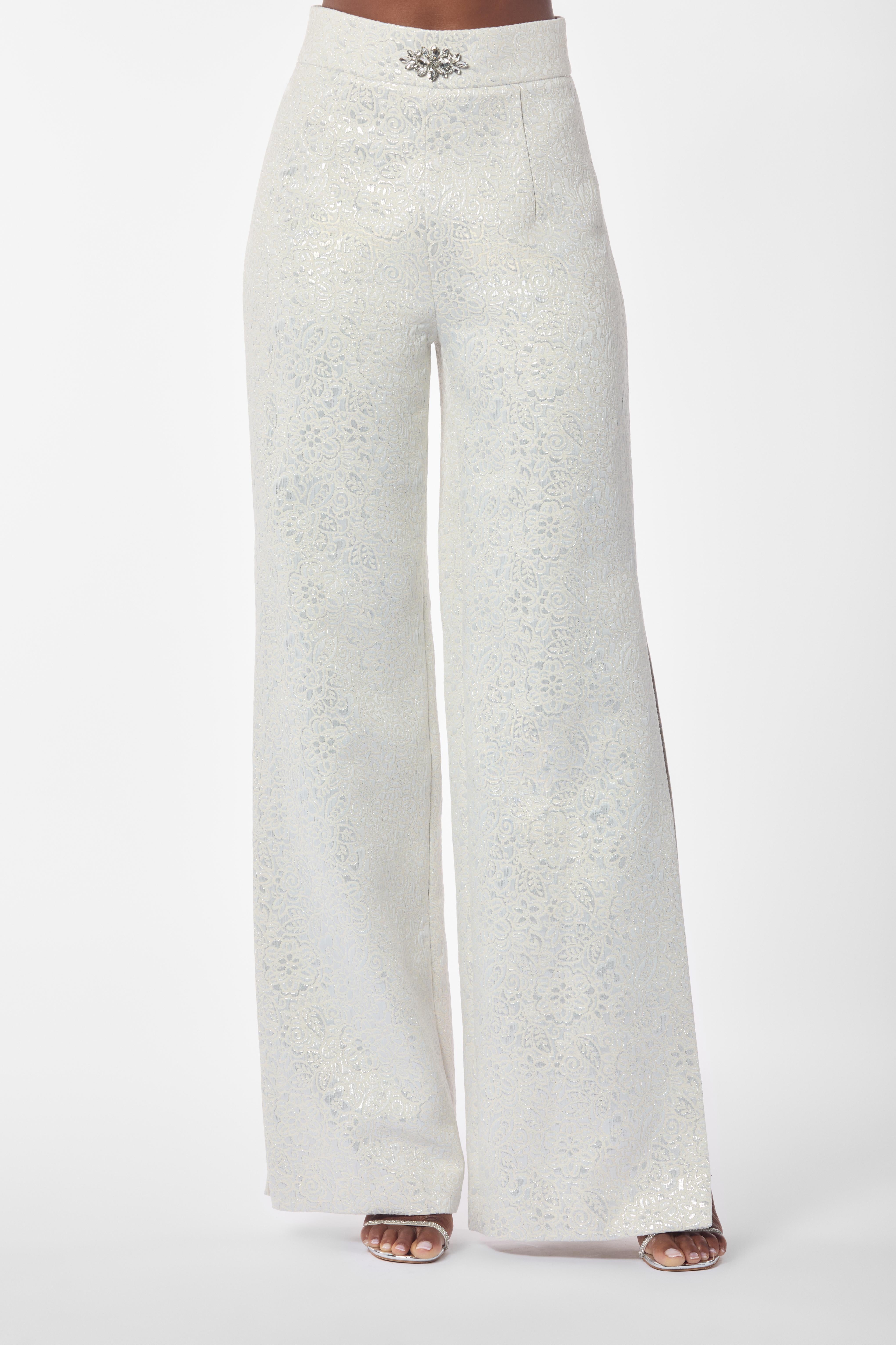 Metallic Brocade high-waisted Pants