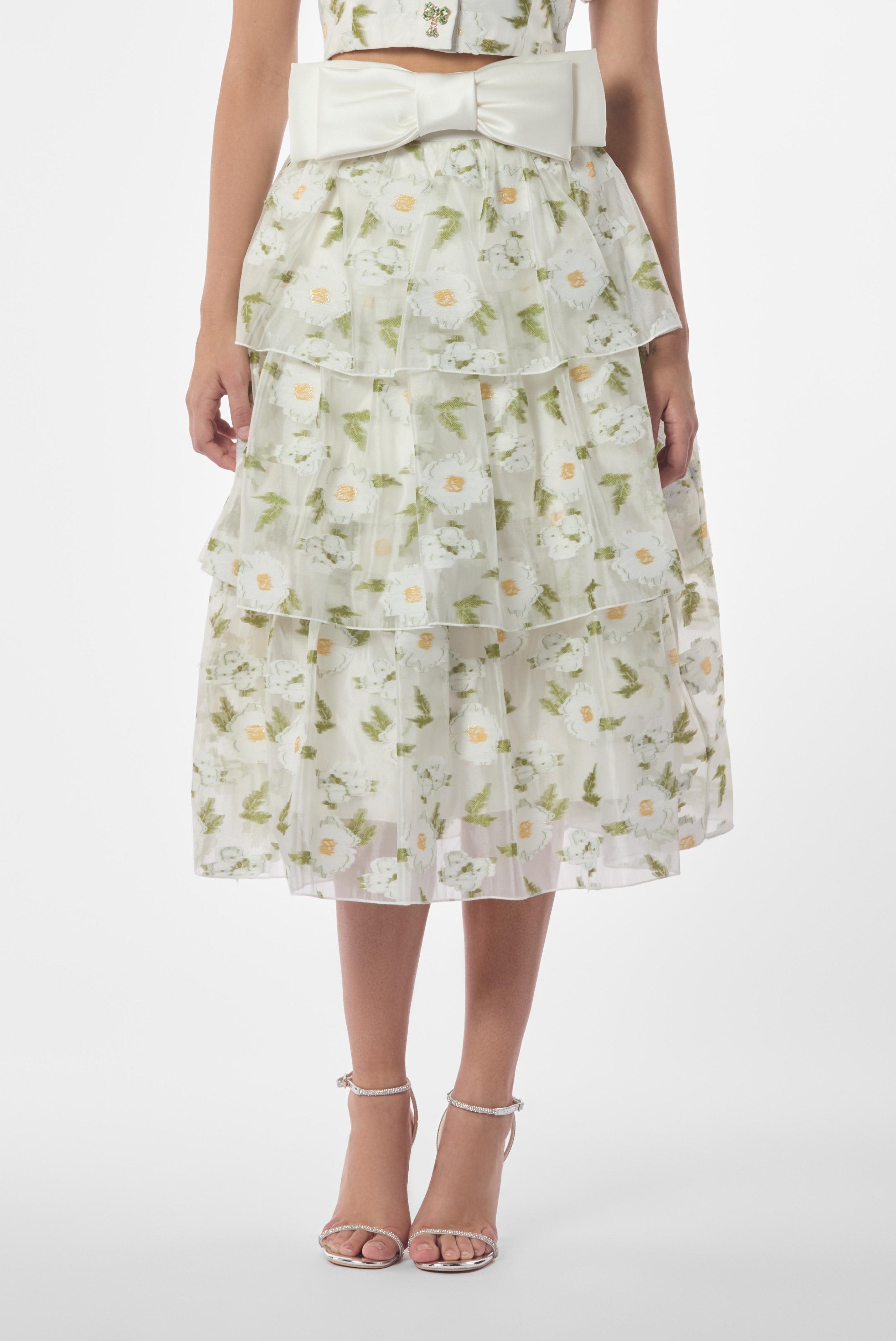 Embroidered Daisy Layered Midi Skirt