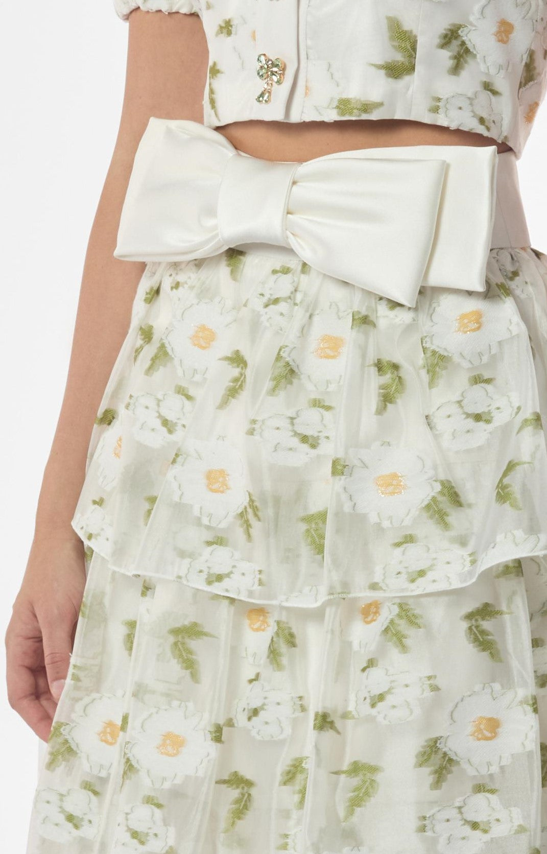 Embroidered Daisy Layered Midi Skirt