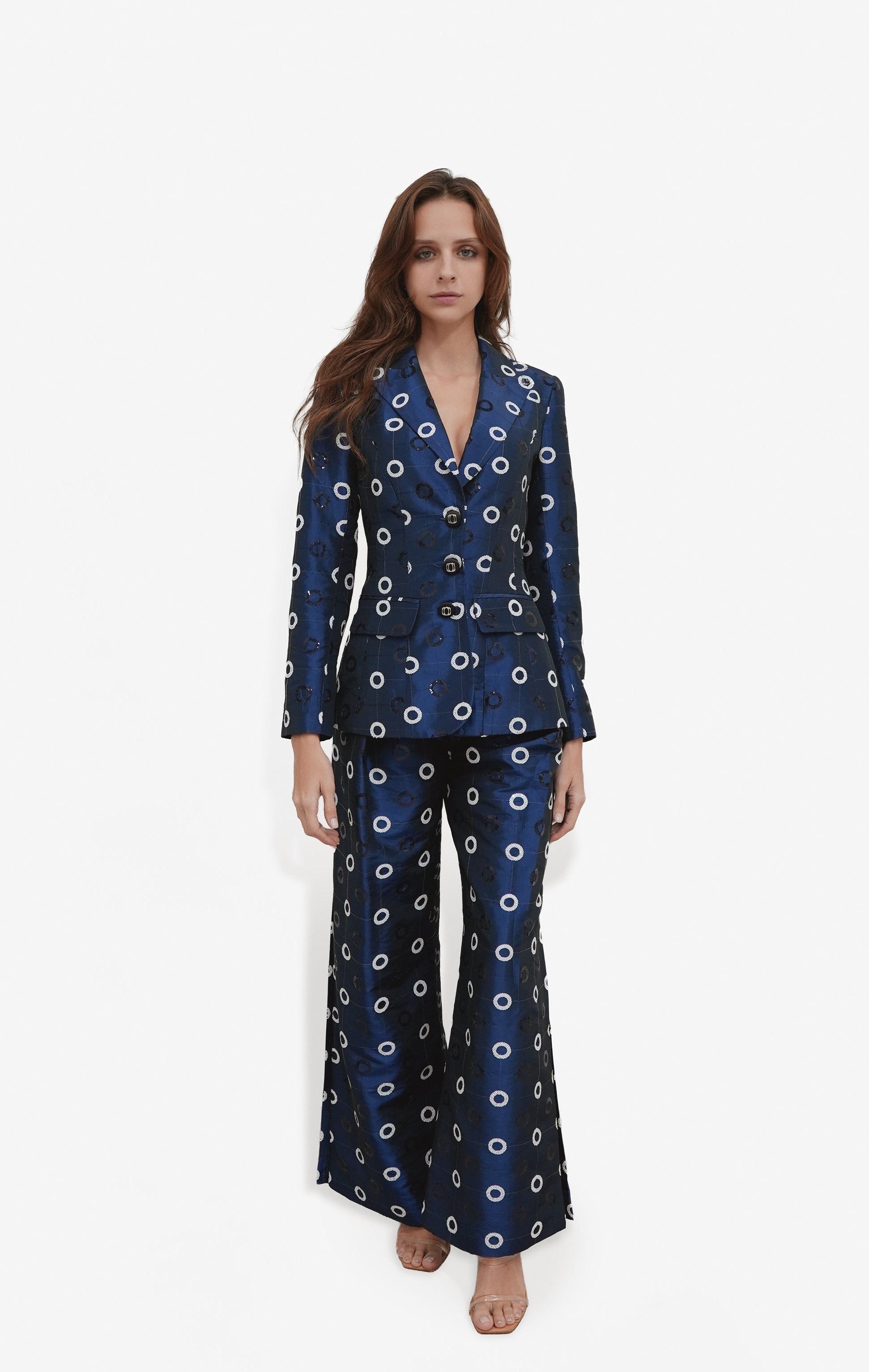 Tailored Sequin Circle Taffeta Wide-Leg Pants