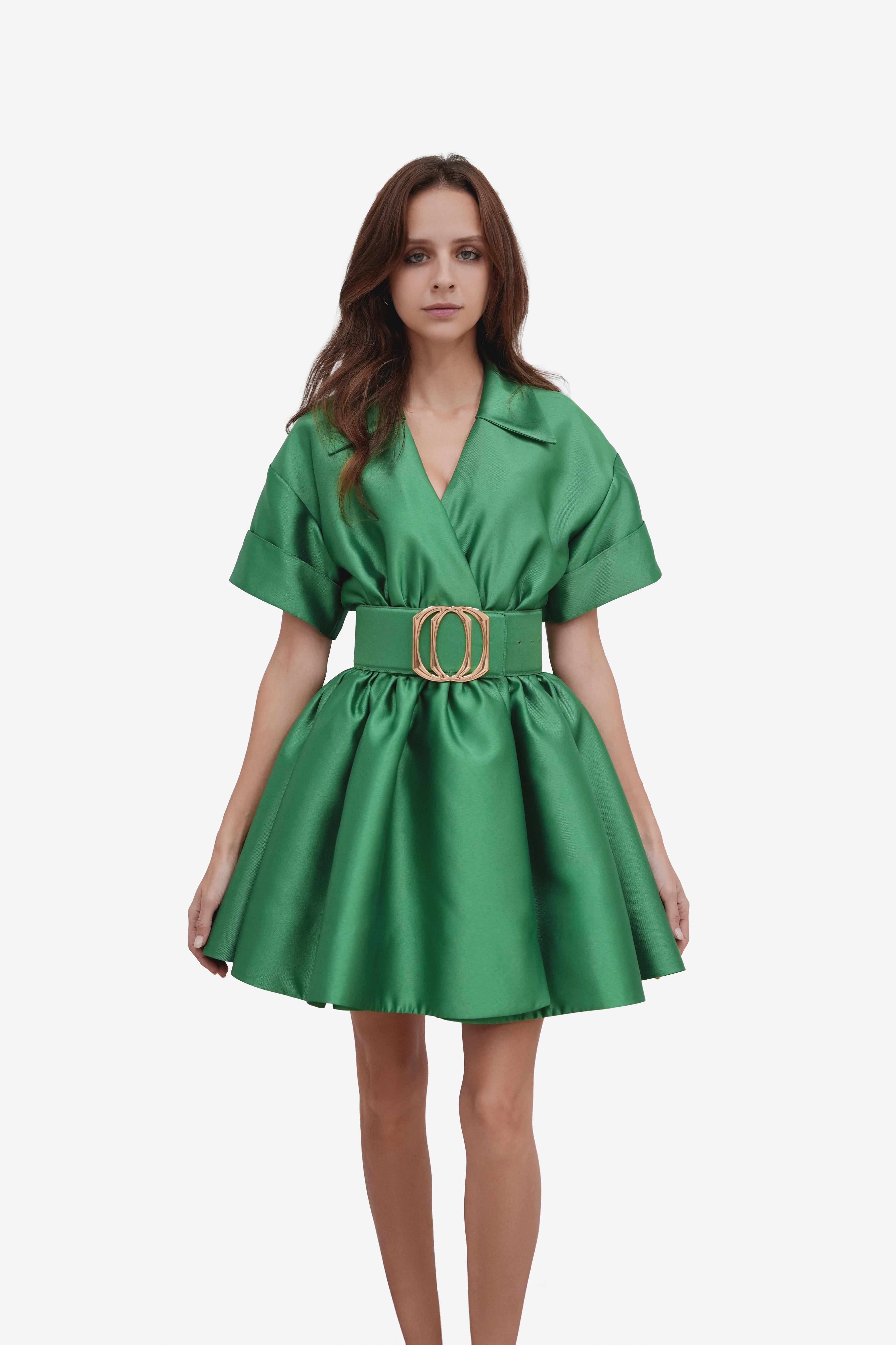 Emerald Green Mikado Mini Dress