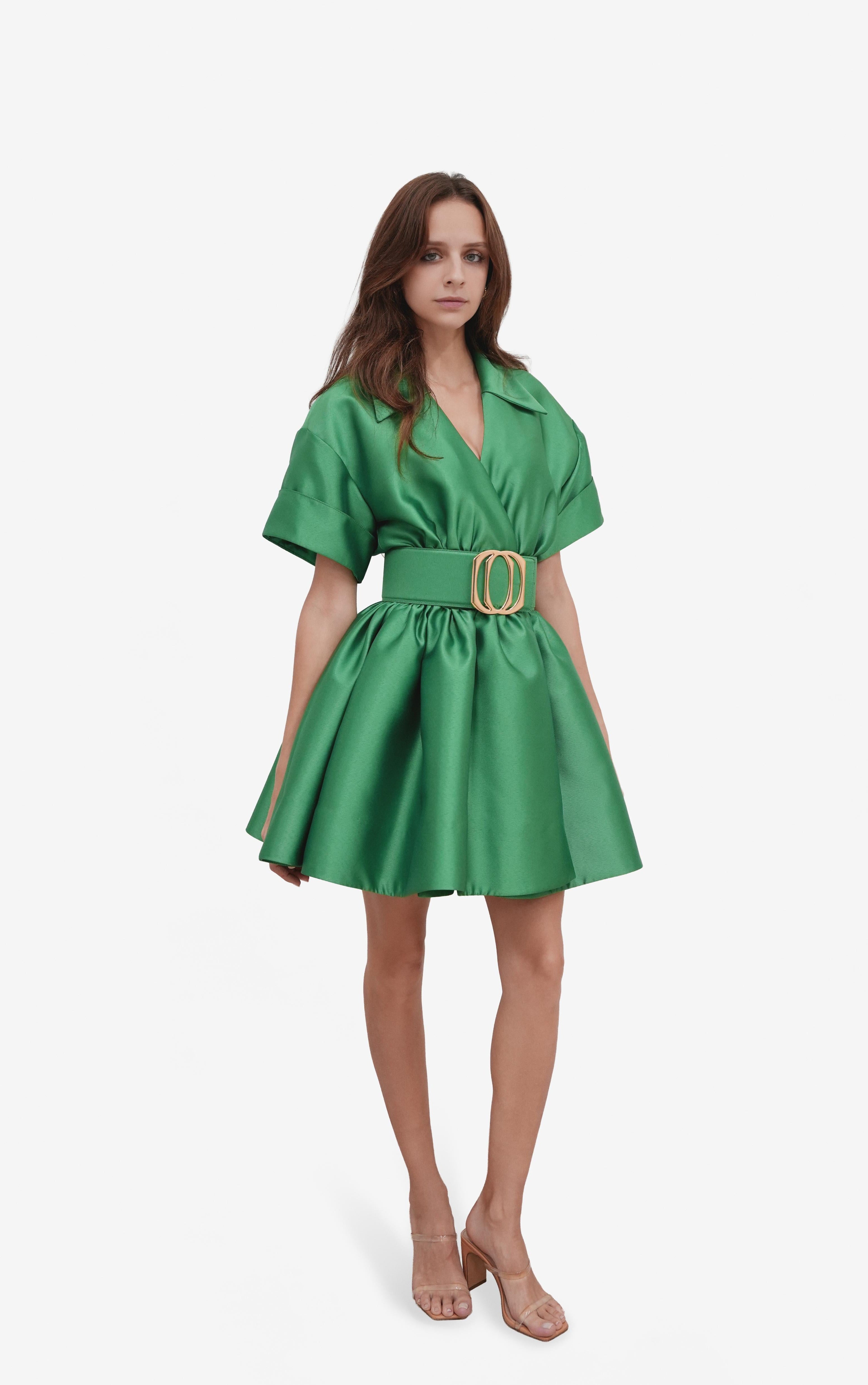 Emerald Green Mikado Mini Dress