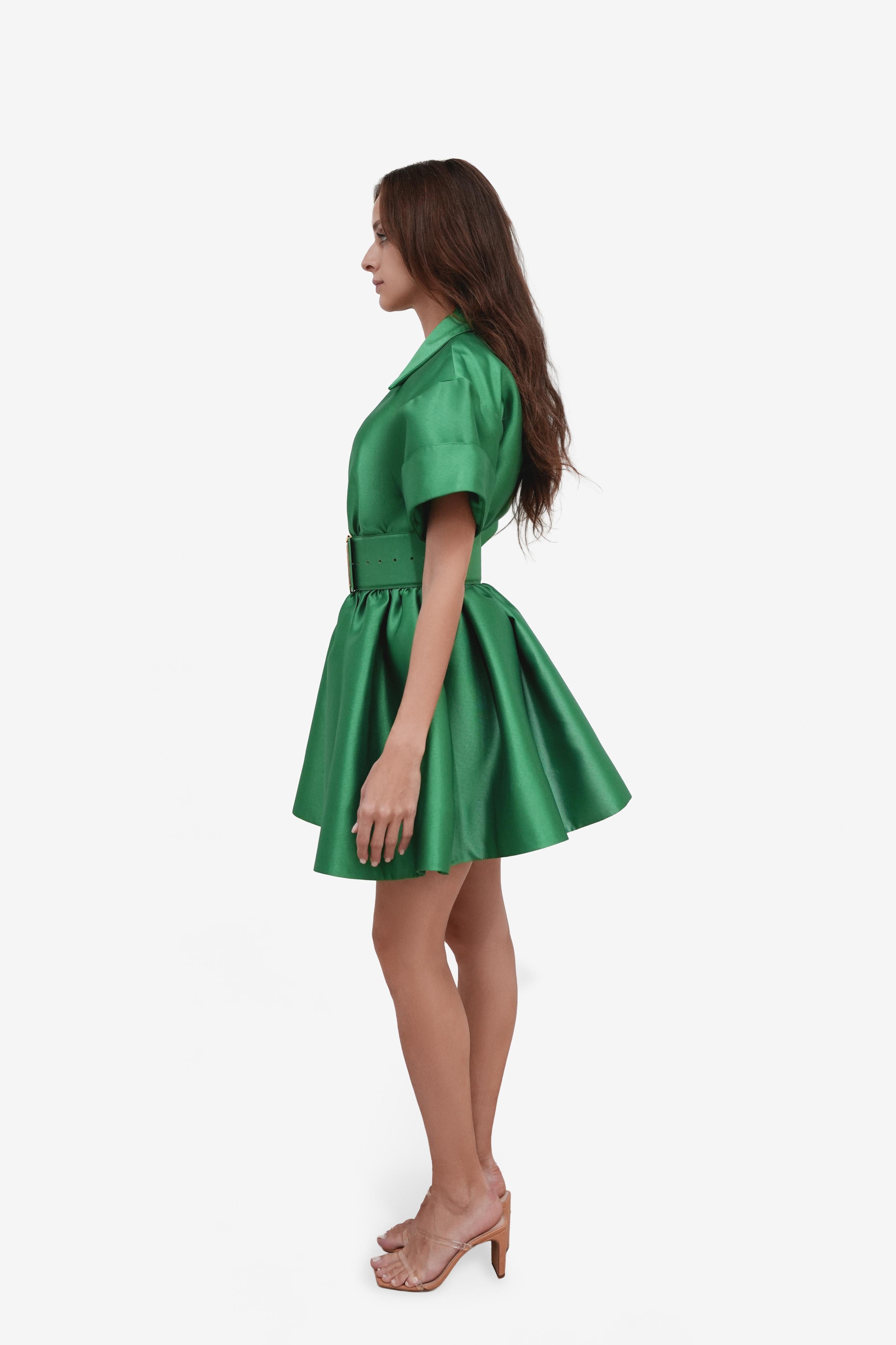 Emerald Green Mikado Mini Dress