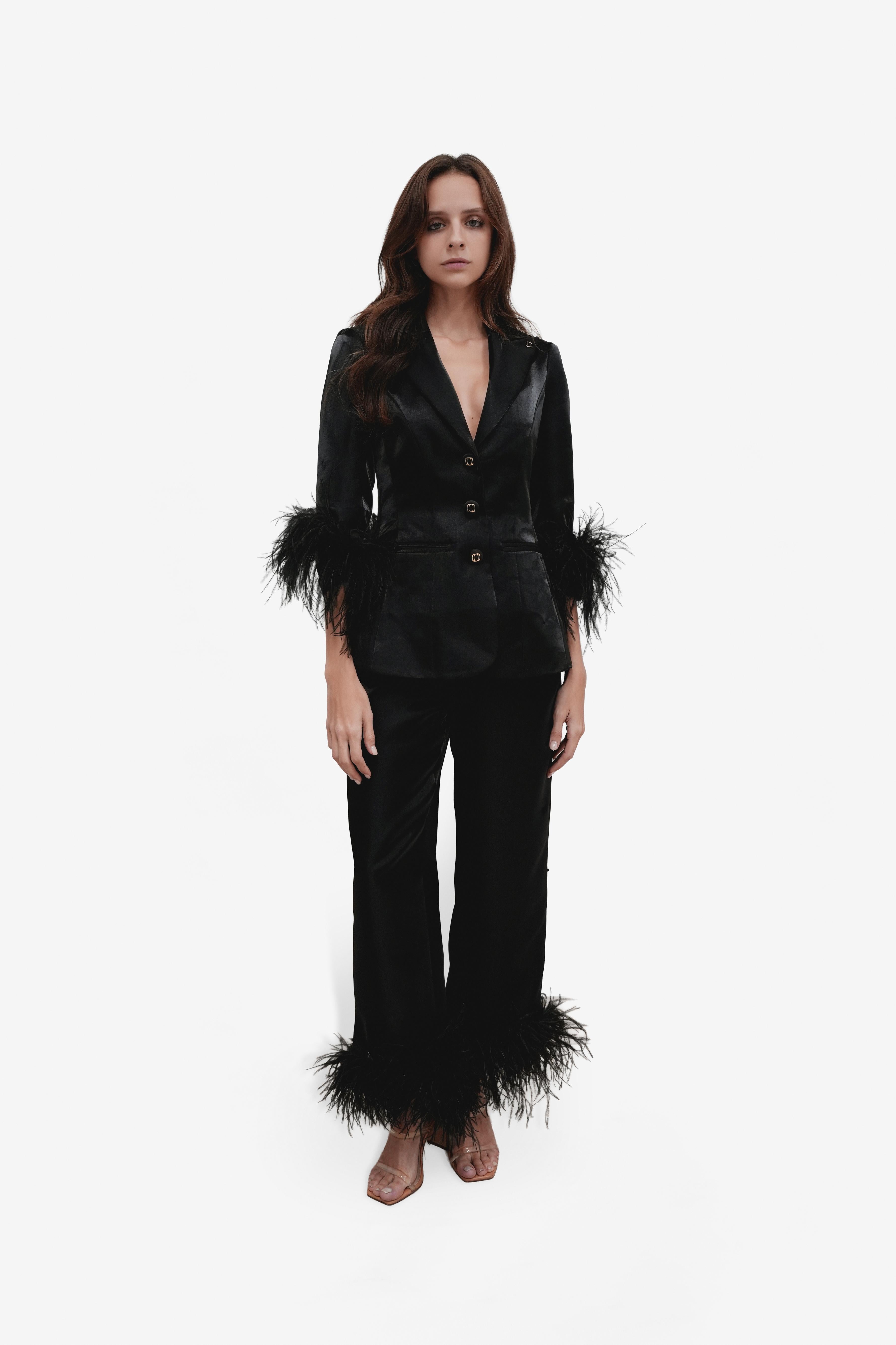 Feather-Cuff Mikado Blazer