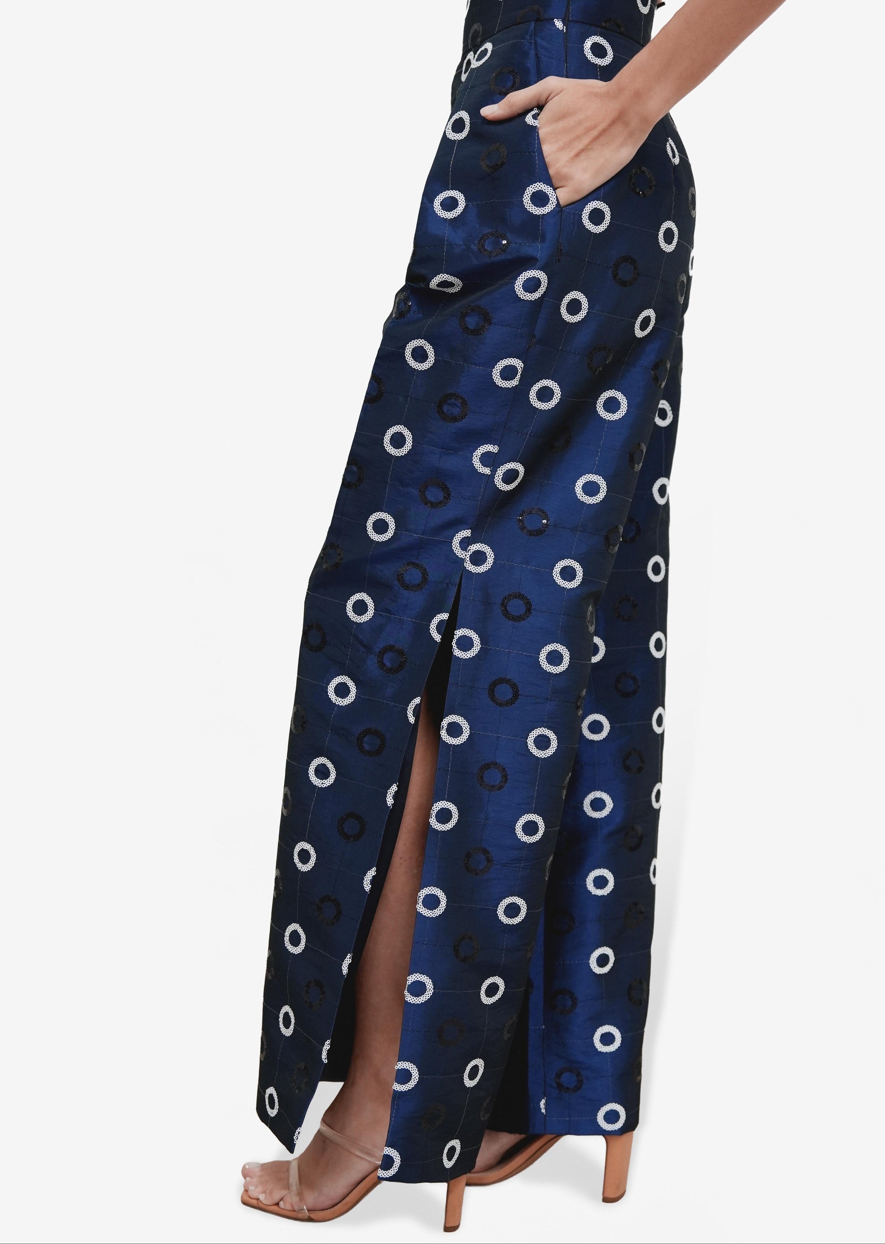 Tailored Sequin Circle Taffeta Wide-Leg Pants