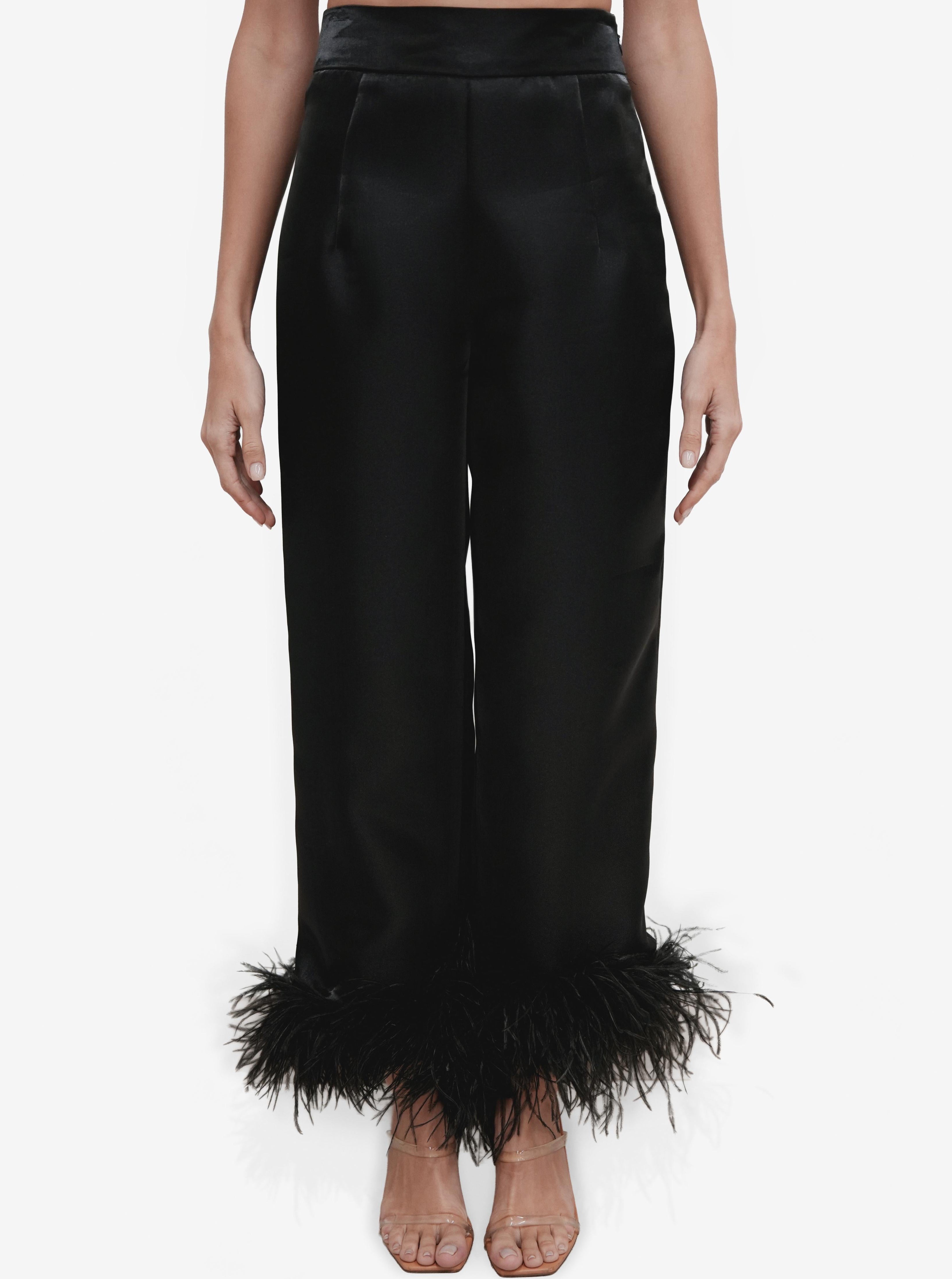 Feather-Trim Mikado Trouser