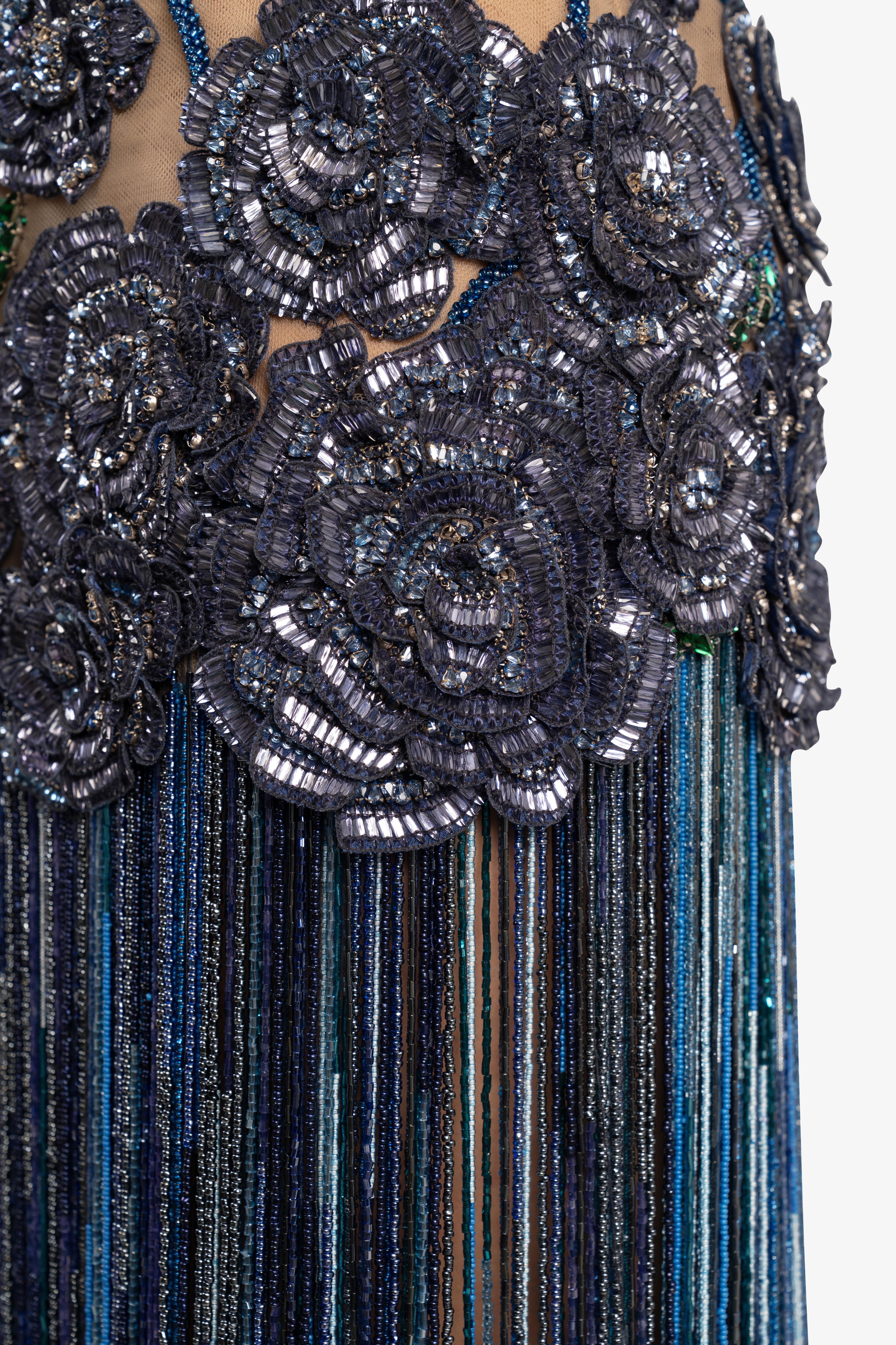 Floral Embroidered Crystal Fringe Cocktail Dress