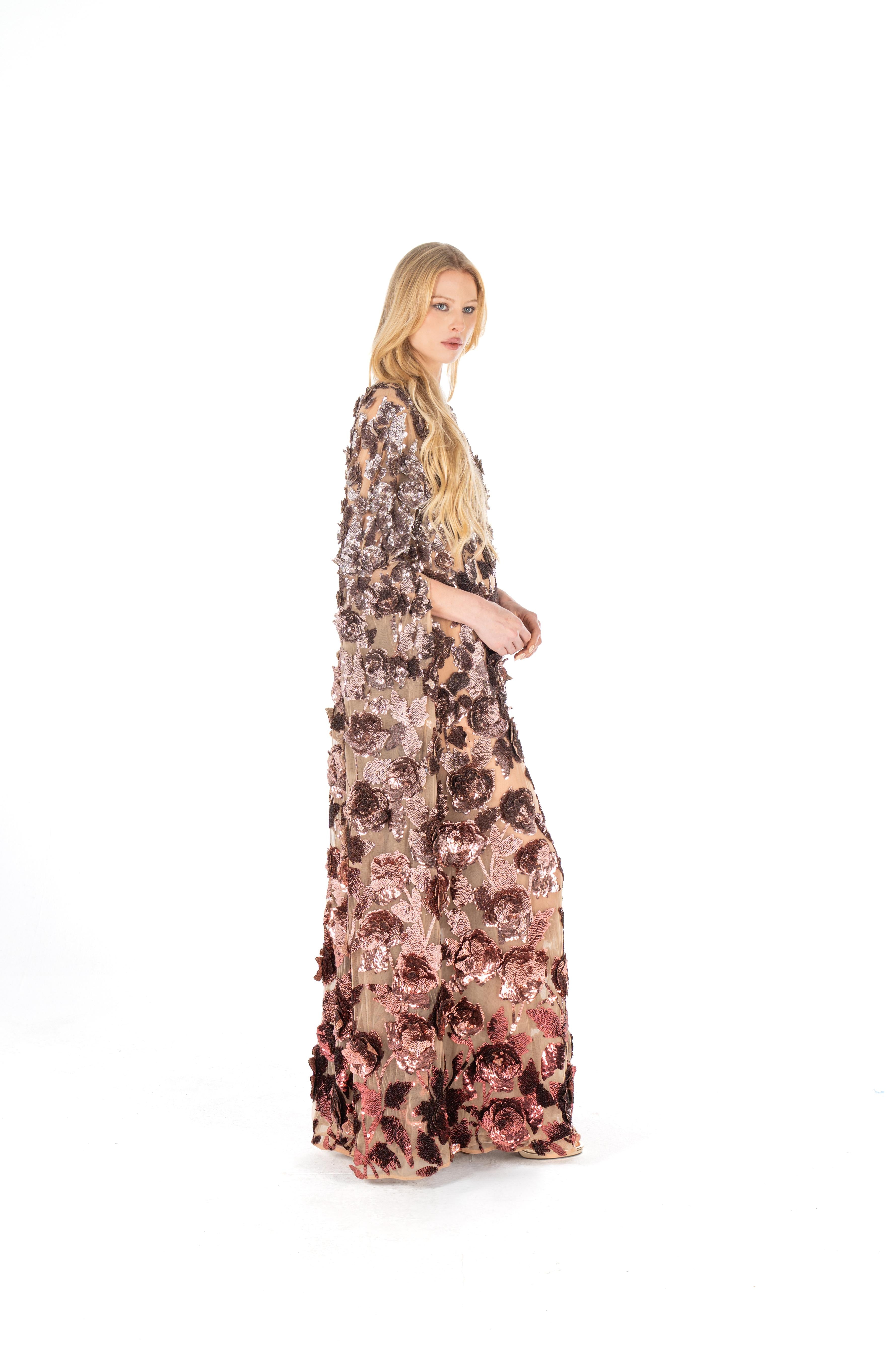 3D Floral Embroidered Sequin Caftan