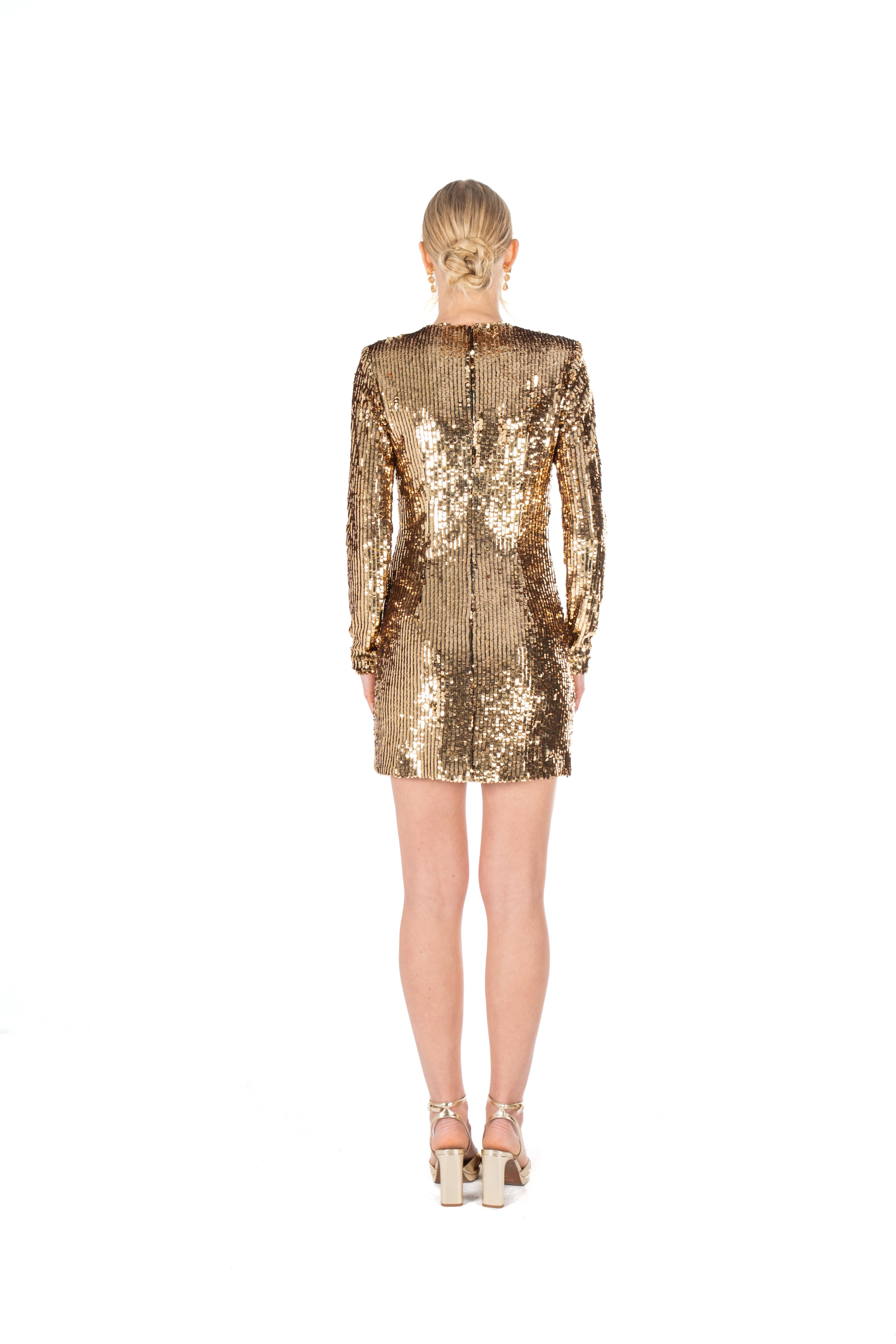 Long-Sleeve Sequin Mini Dress