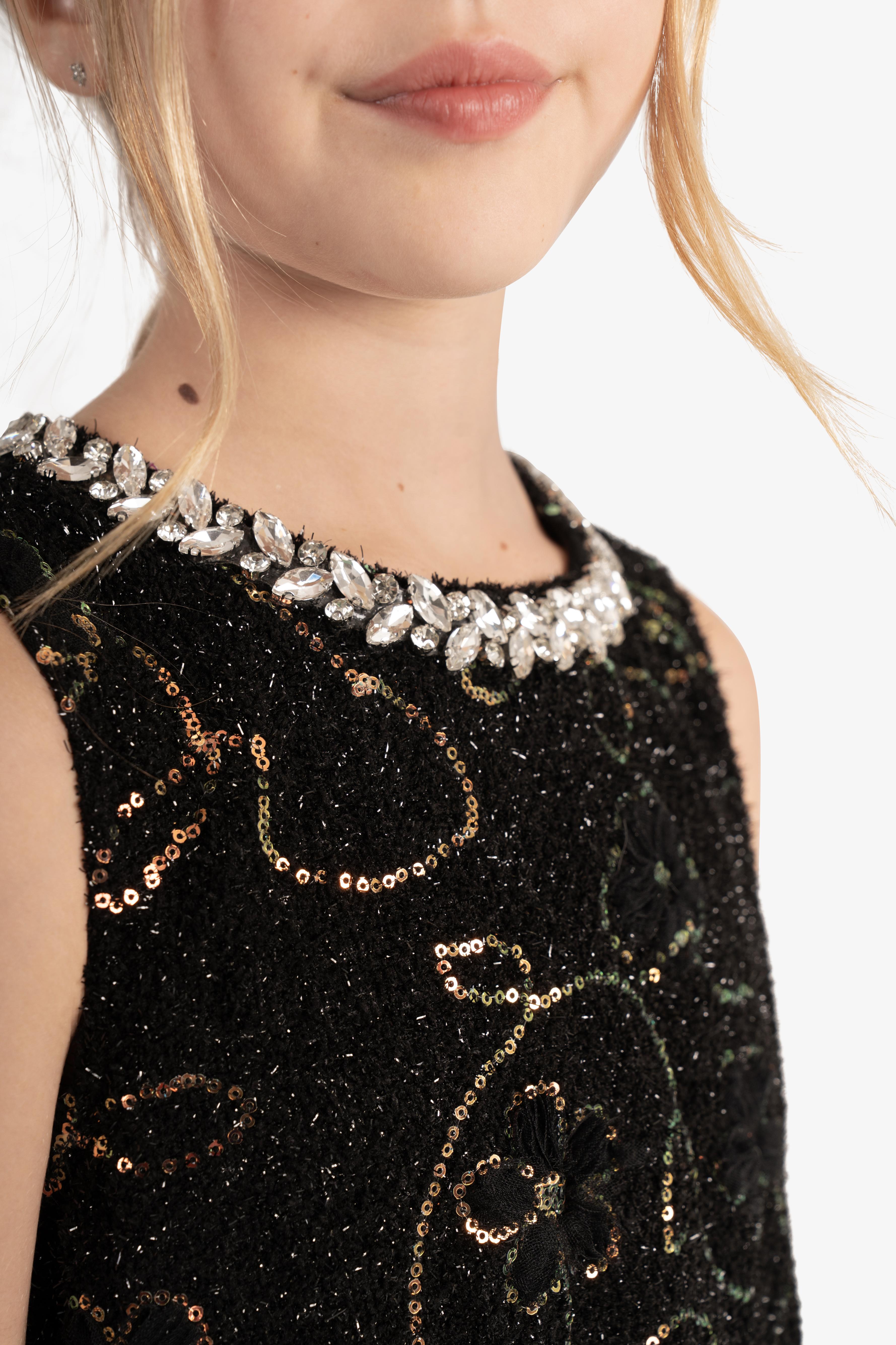 Sequin Floral embroidered Bouclé Dress