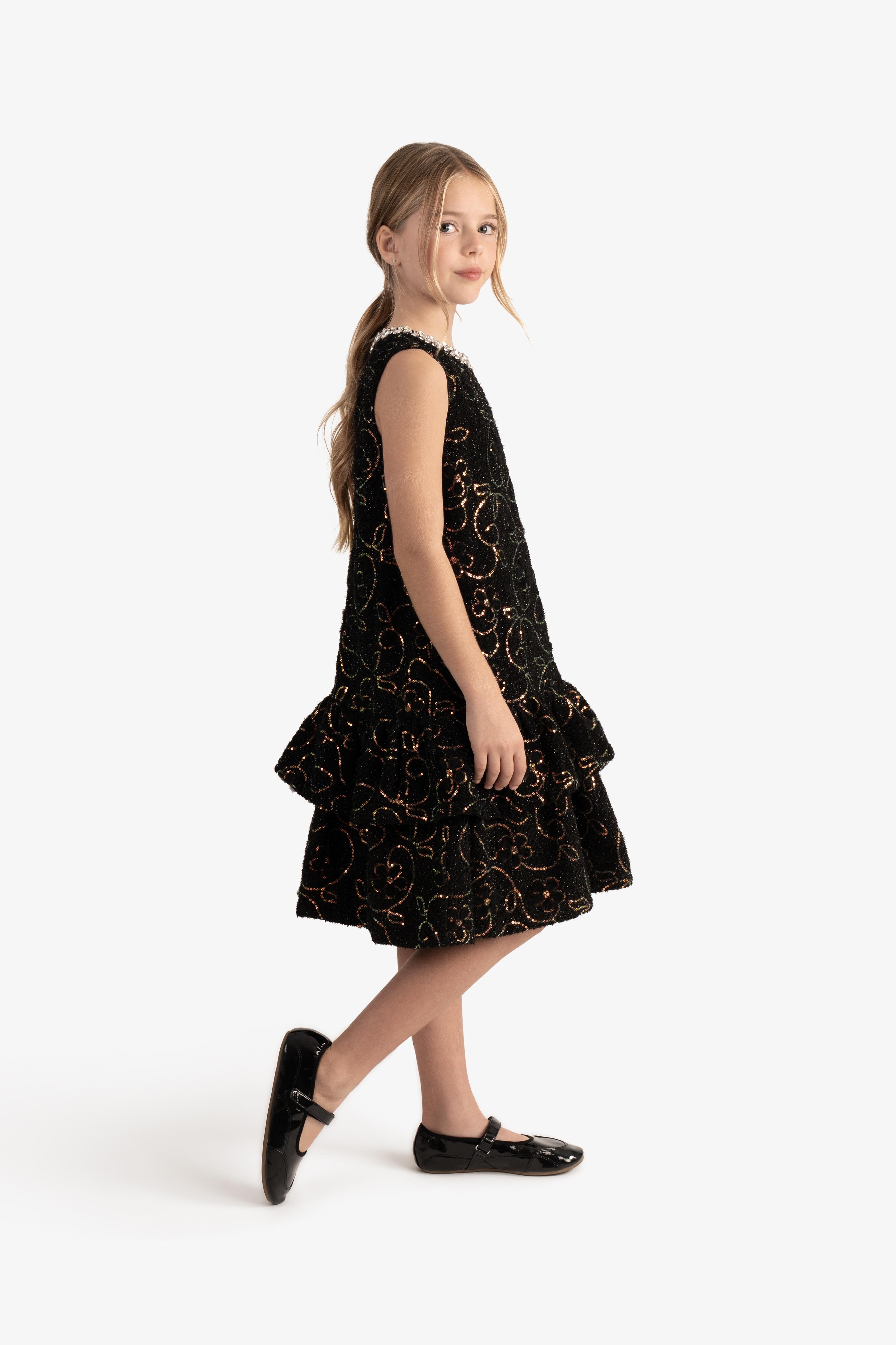 Sequin Floral embroidered Bouclé Dress