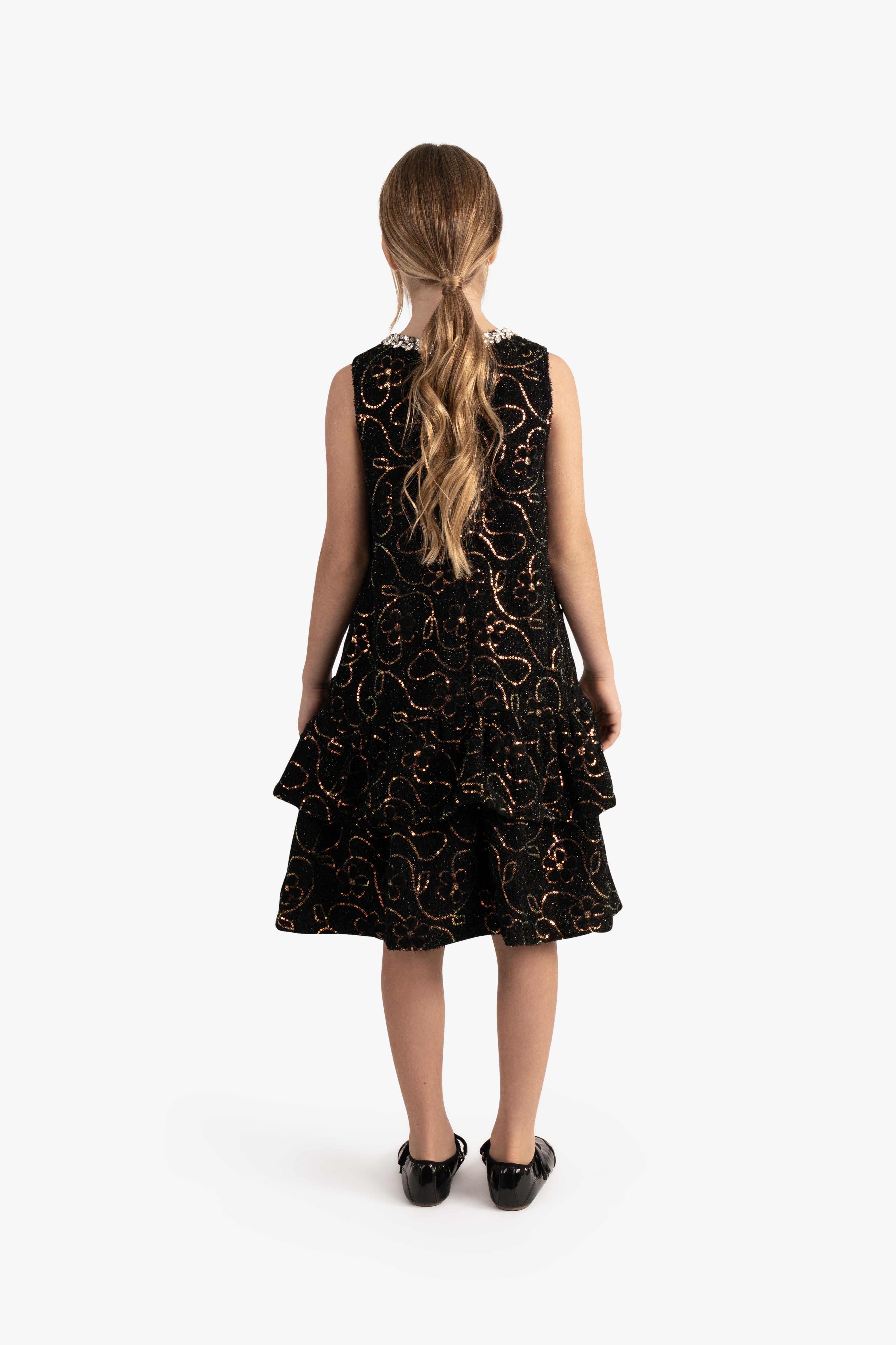 Sequin Floral embroidered Bouclé Dress