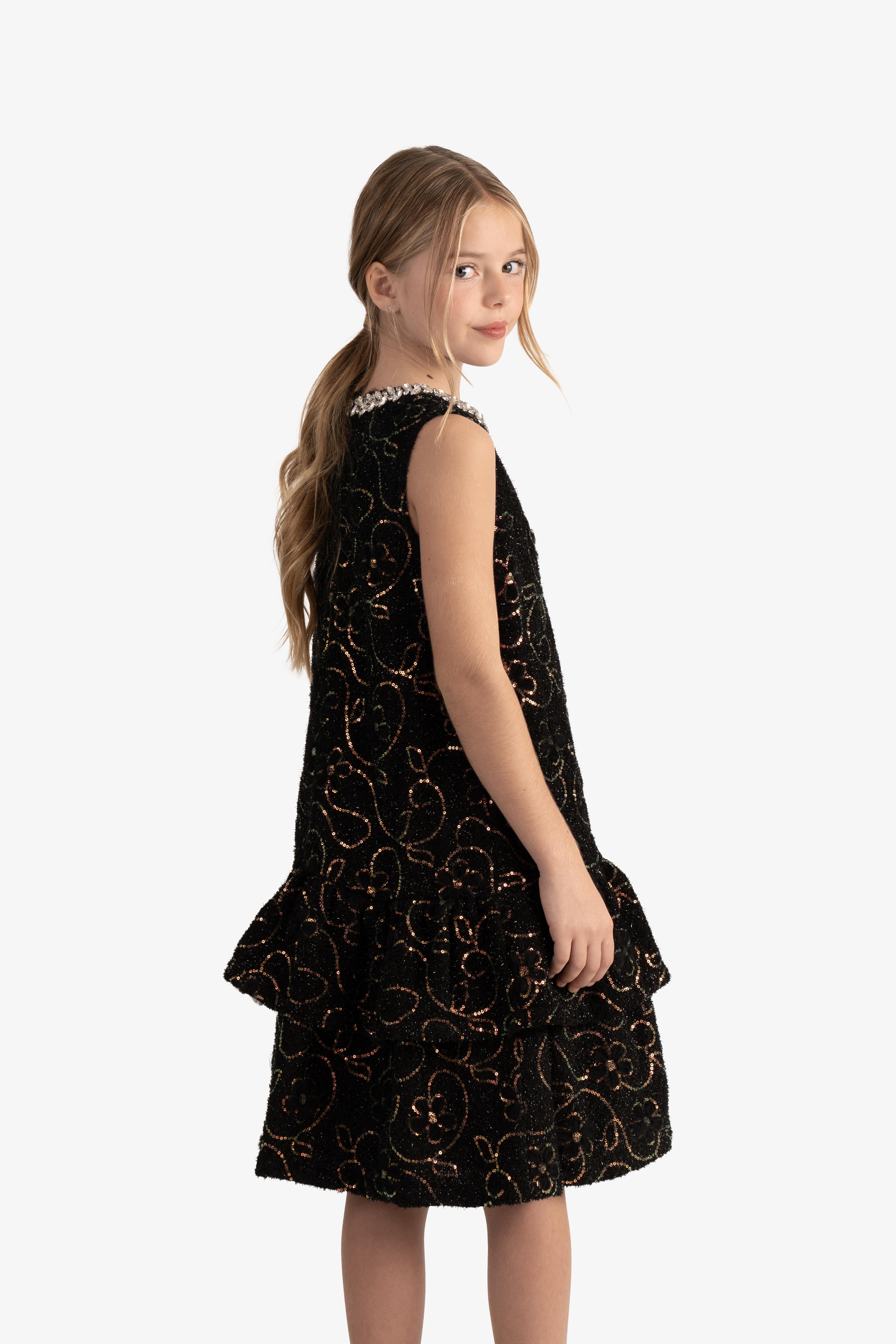 Sequin Floral embroidered Bouclé Dress