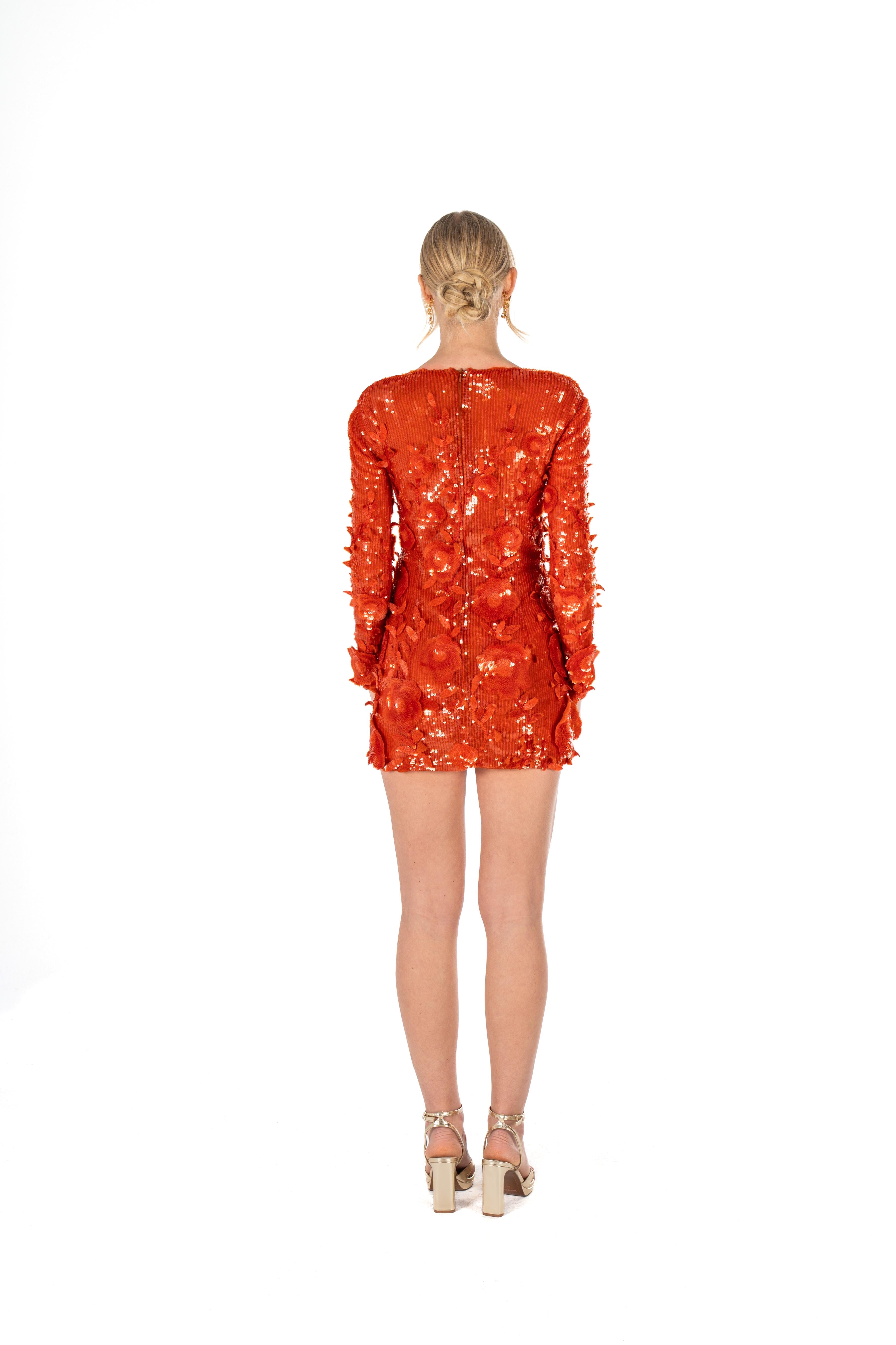 3D Floral Embroidered Sequin Mini Dress