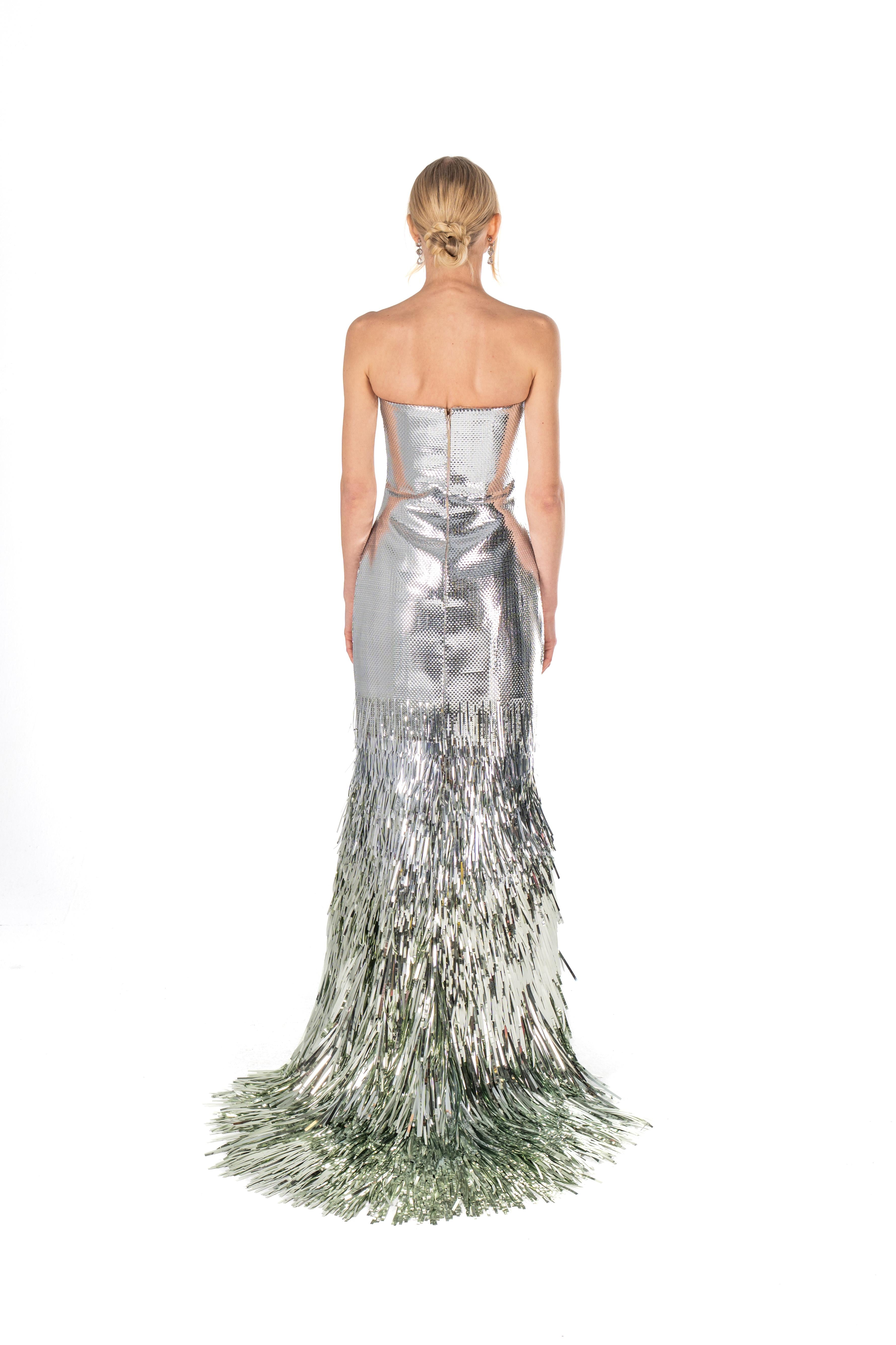 Metallic Fringe Ombré Gown