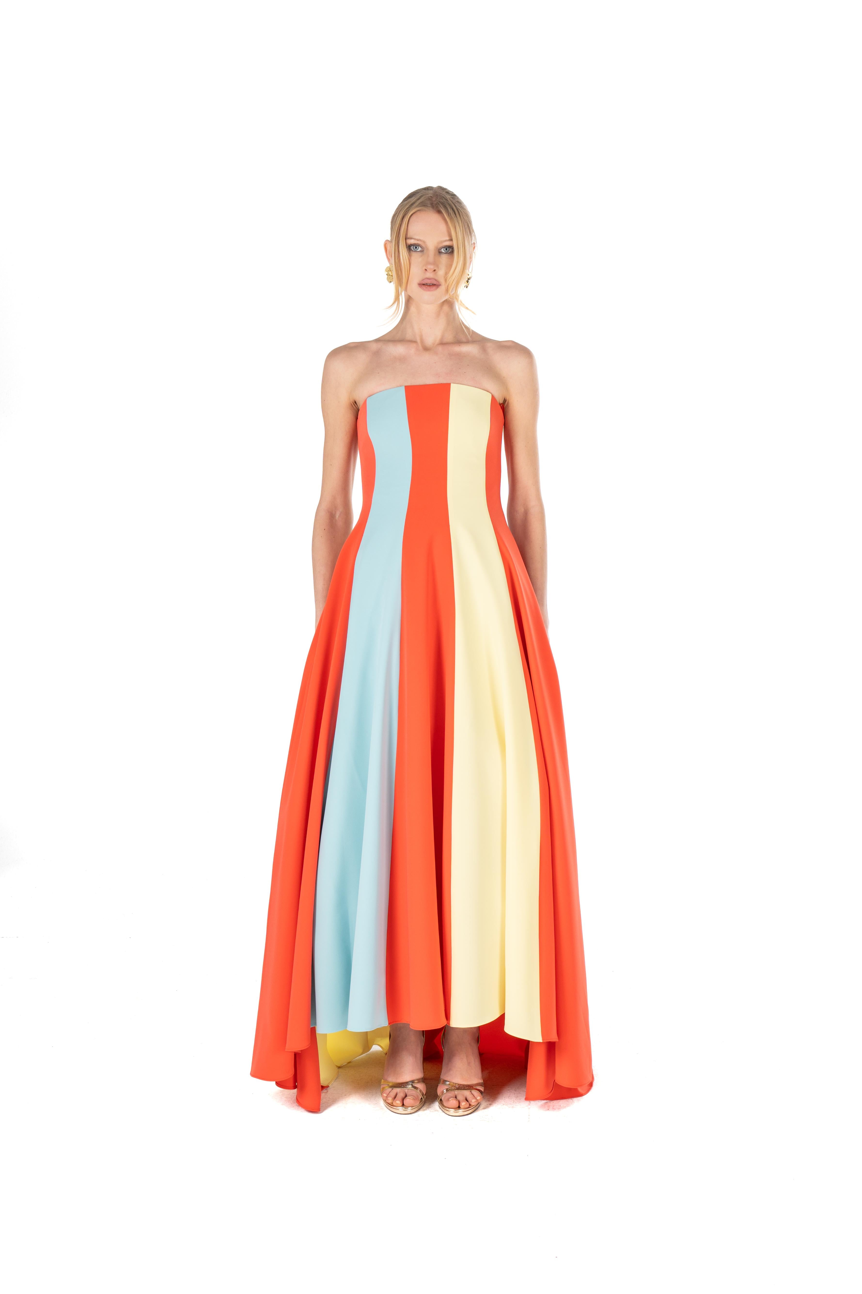 Strapless Colorblock High-Low Gown
