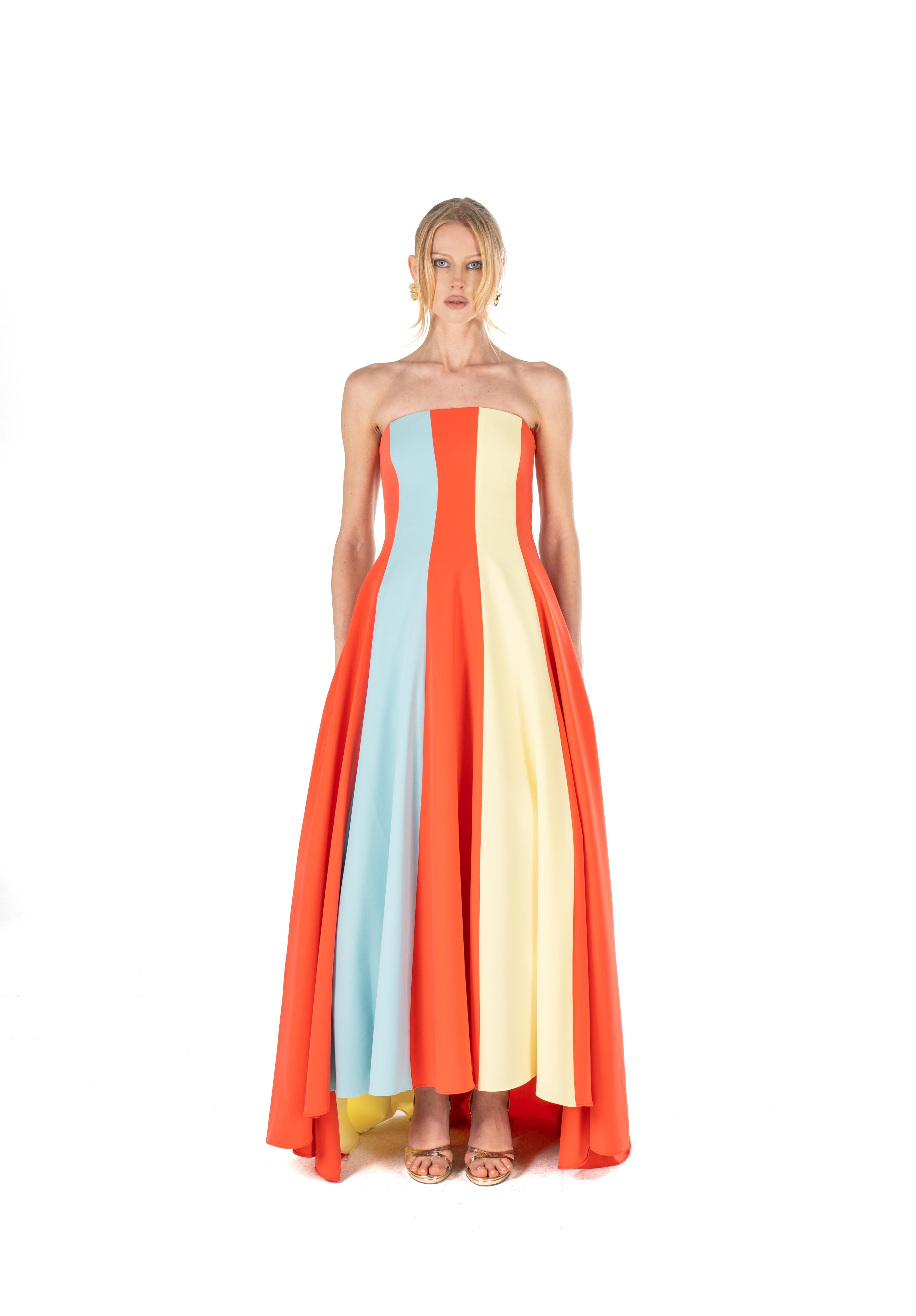 Strapless Colorblock High-Low Gown