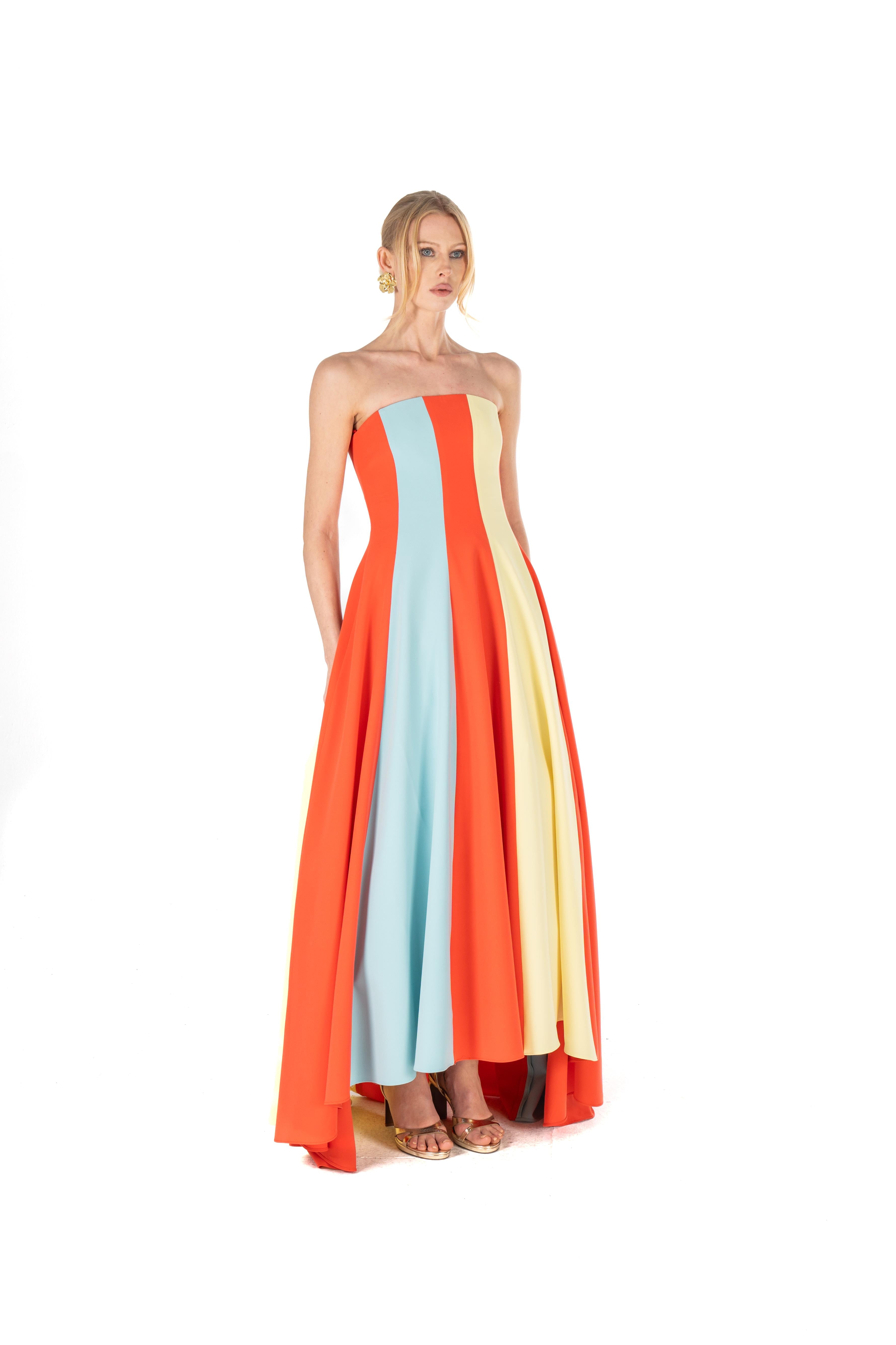 Strapless Colorblock High-Low Gown