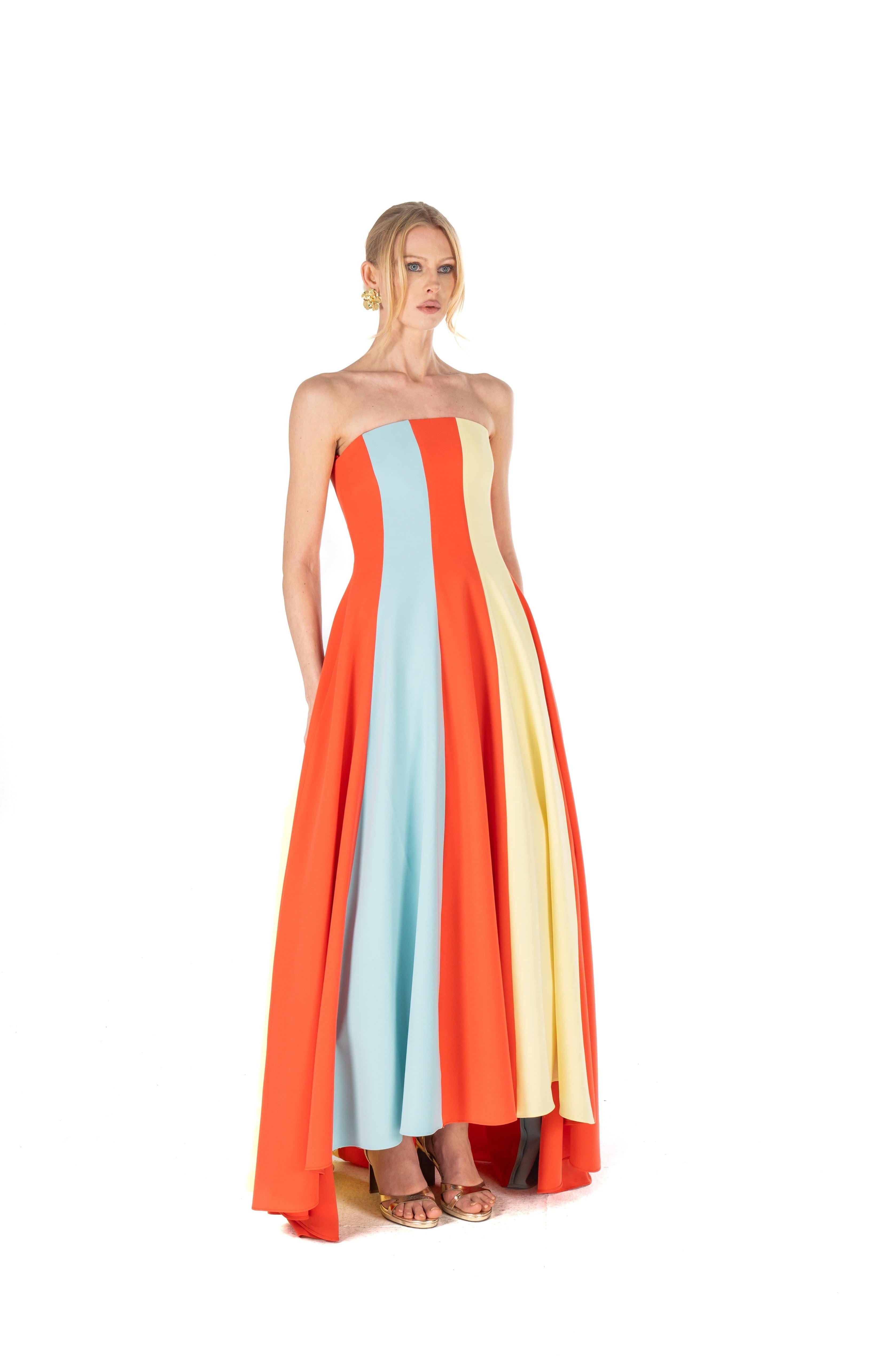 Strapless Colorblock High-Low Gown