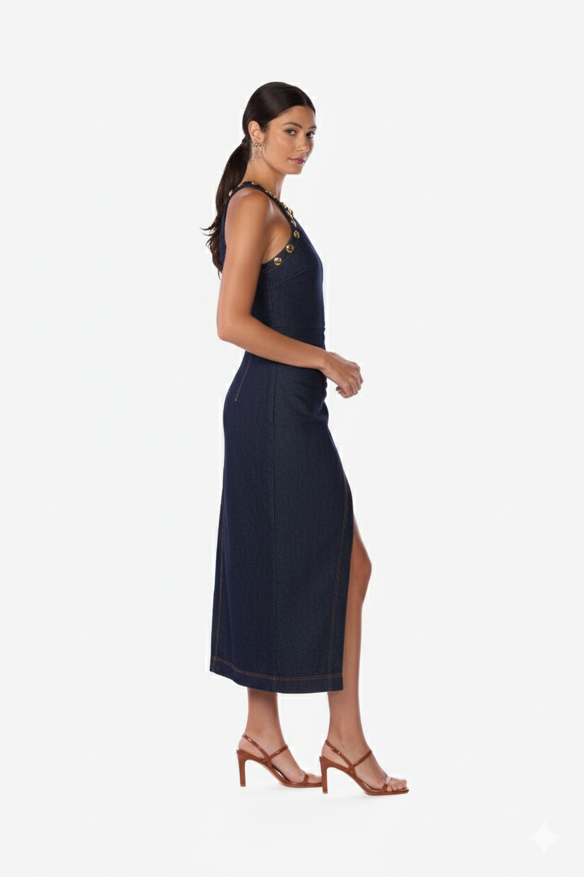 Halter Denim Midi Dress