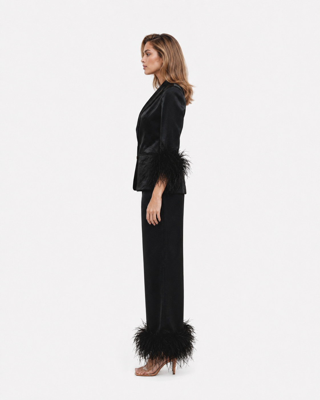 Feather-Cuff Mikado Blazer