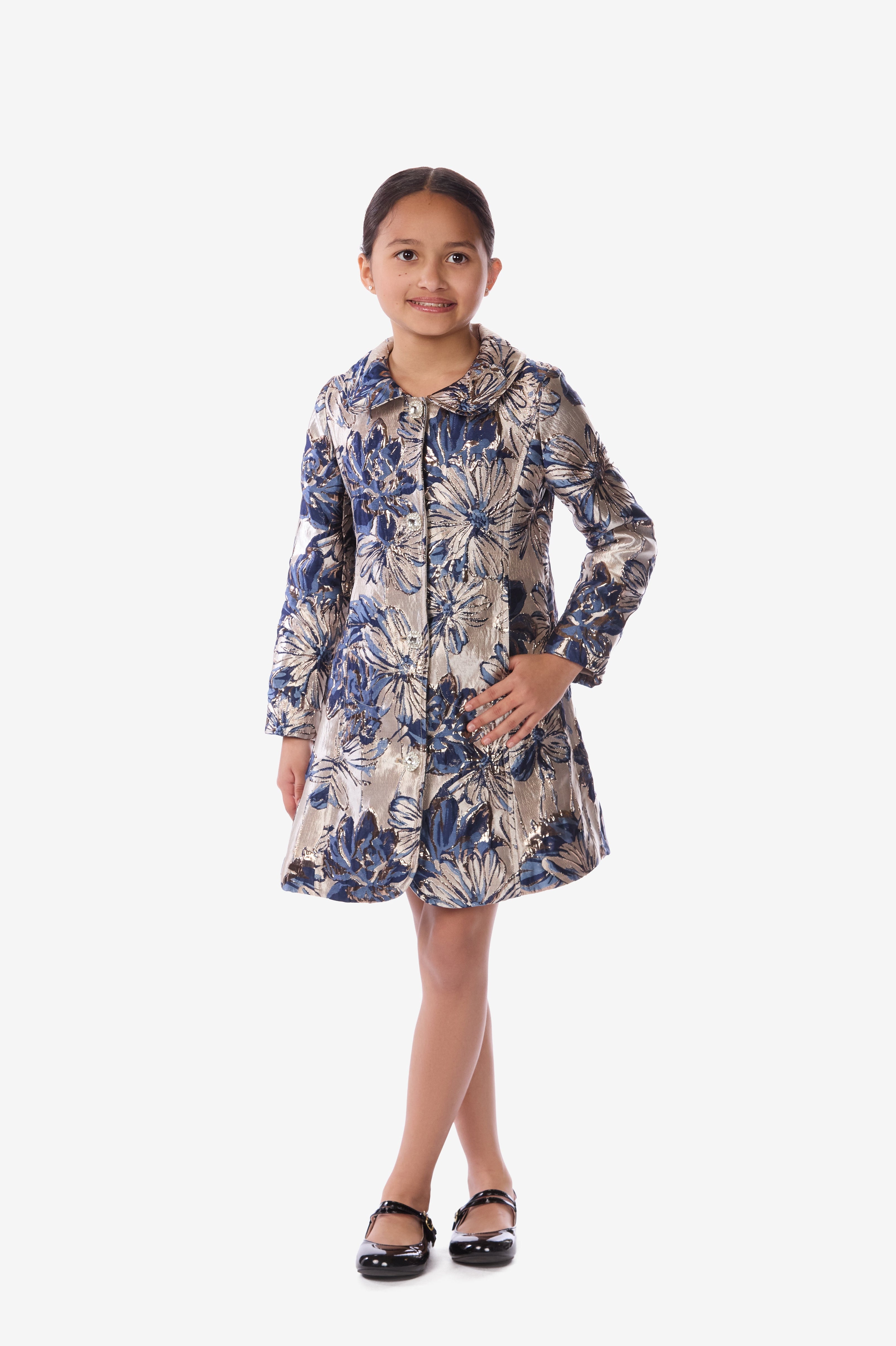 Metallic Floral Jacquard Coat dress