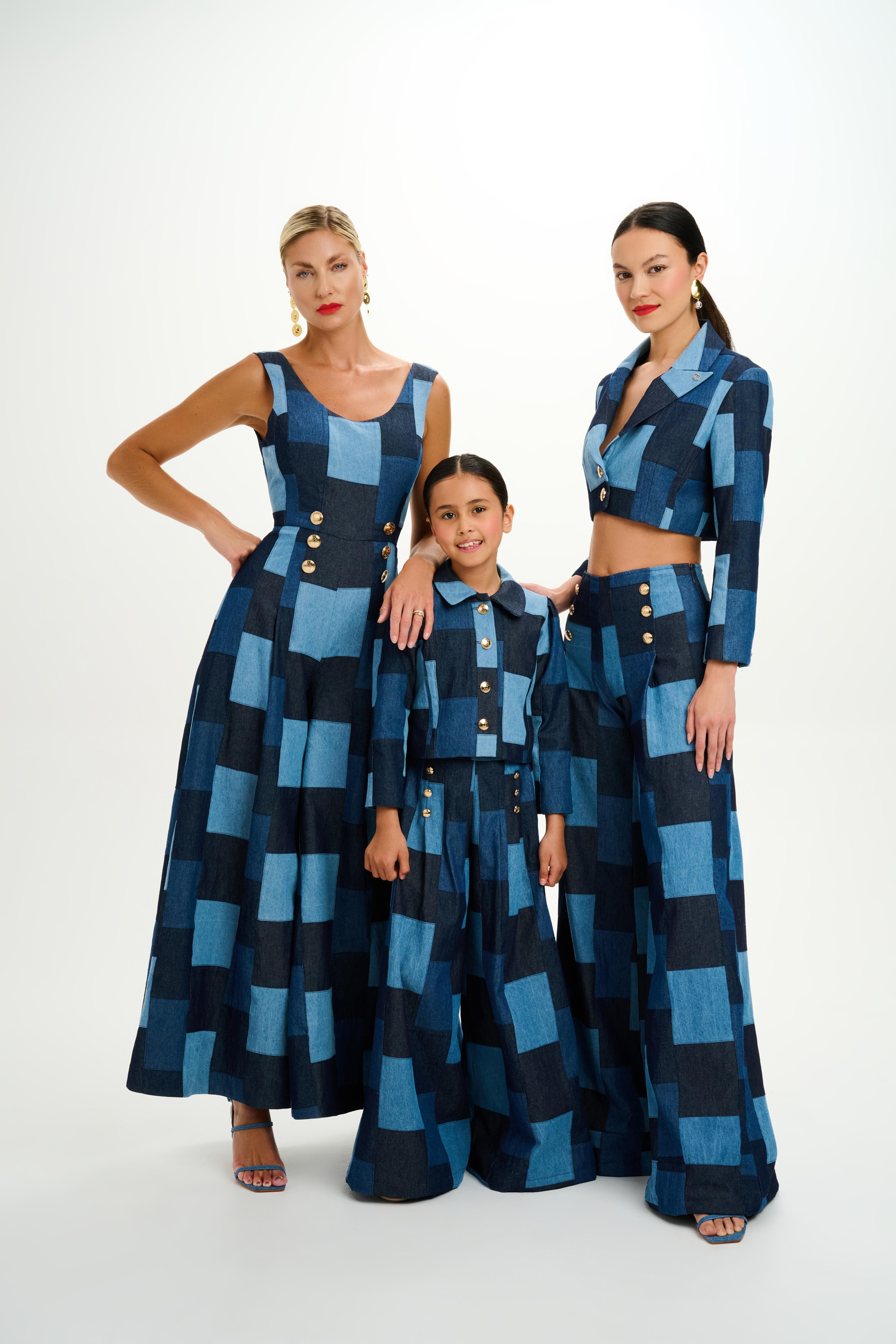 Patchwork Denim High Waisted Wide Leg Pants - Girls