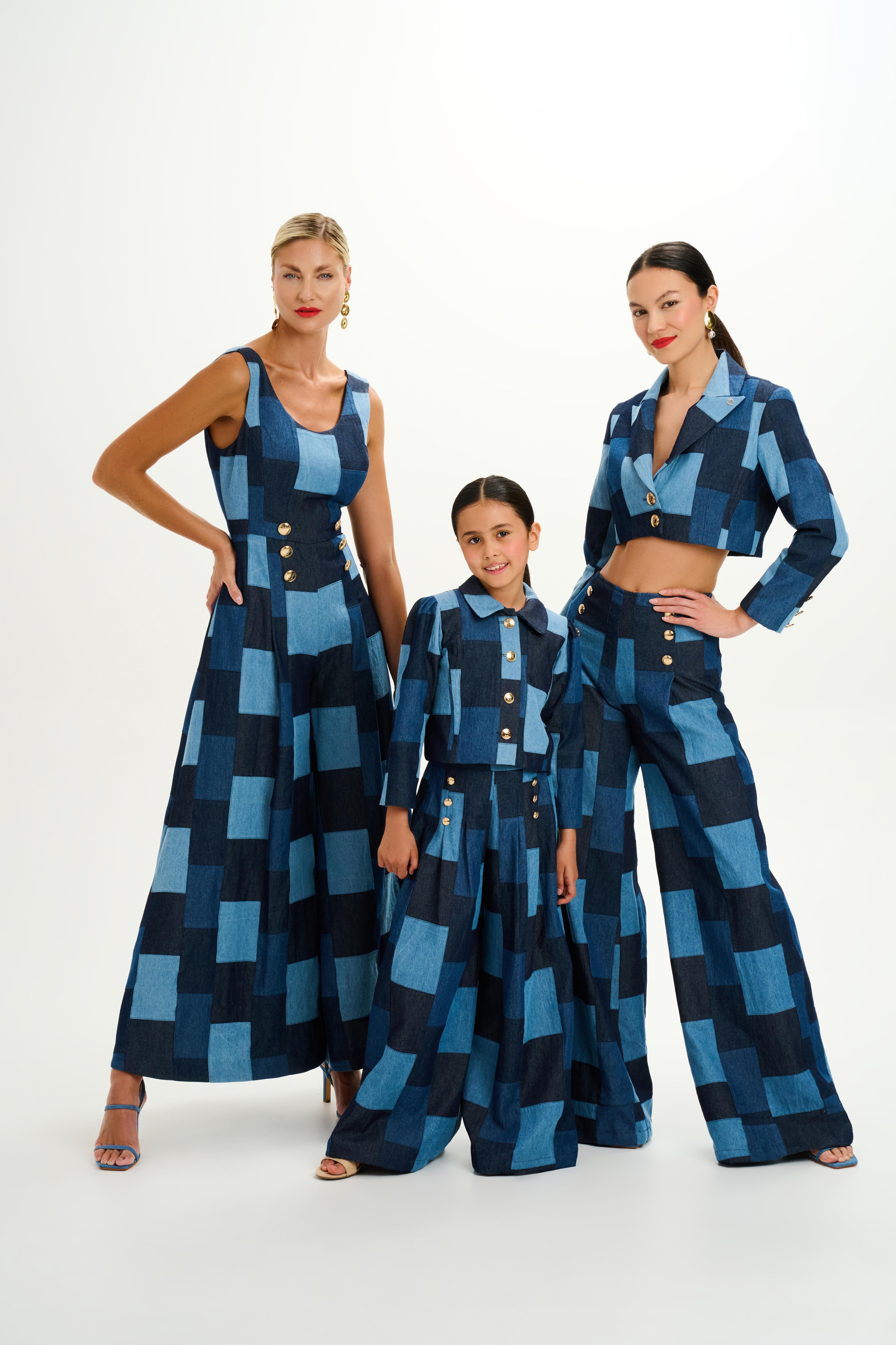 Patchwork Denim High-waisted Wide-Leg Pants