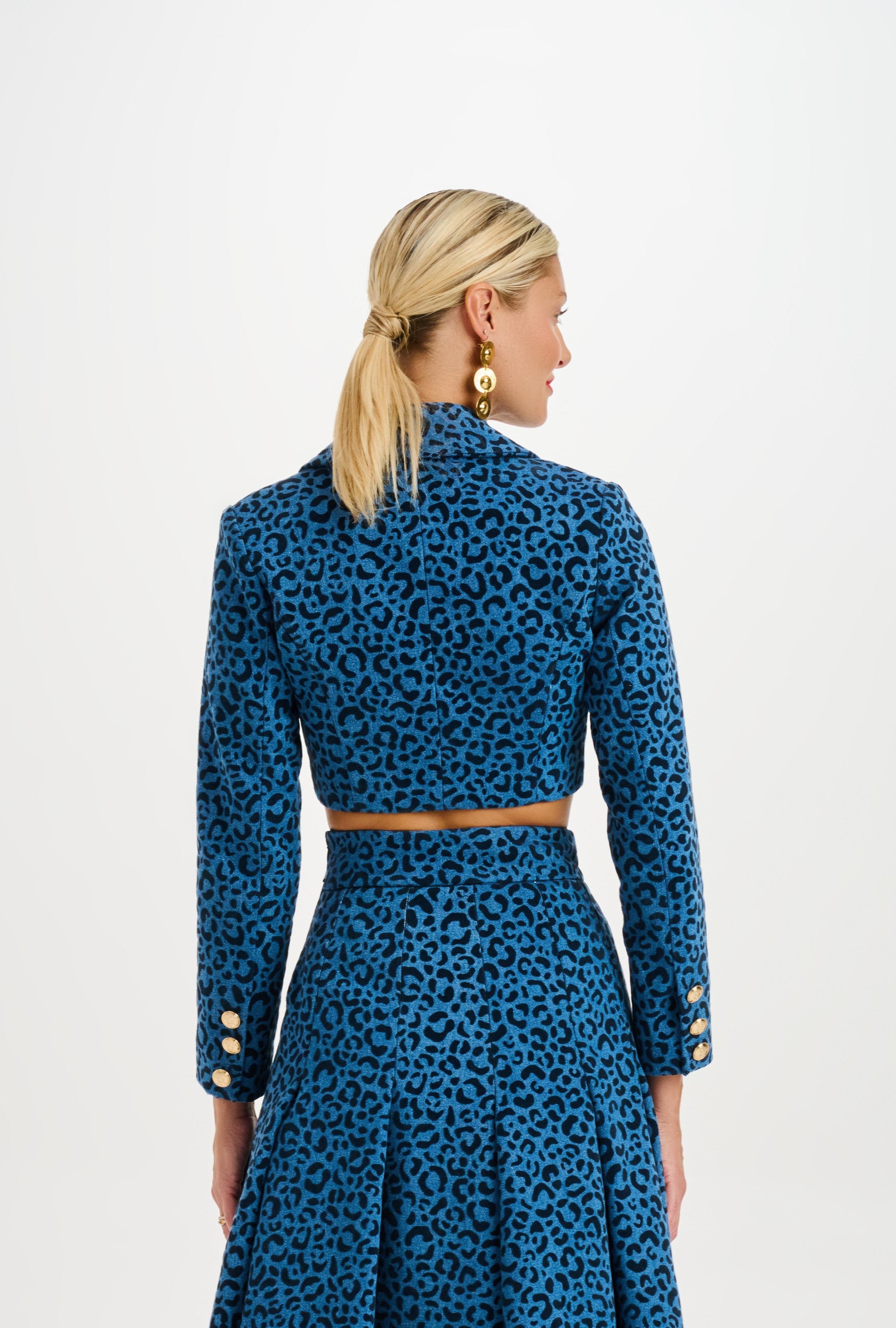 Velvet Animal Print Denim Crop Jacket