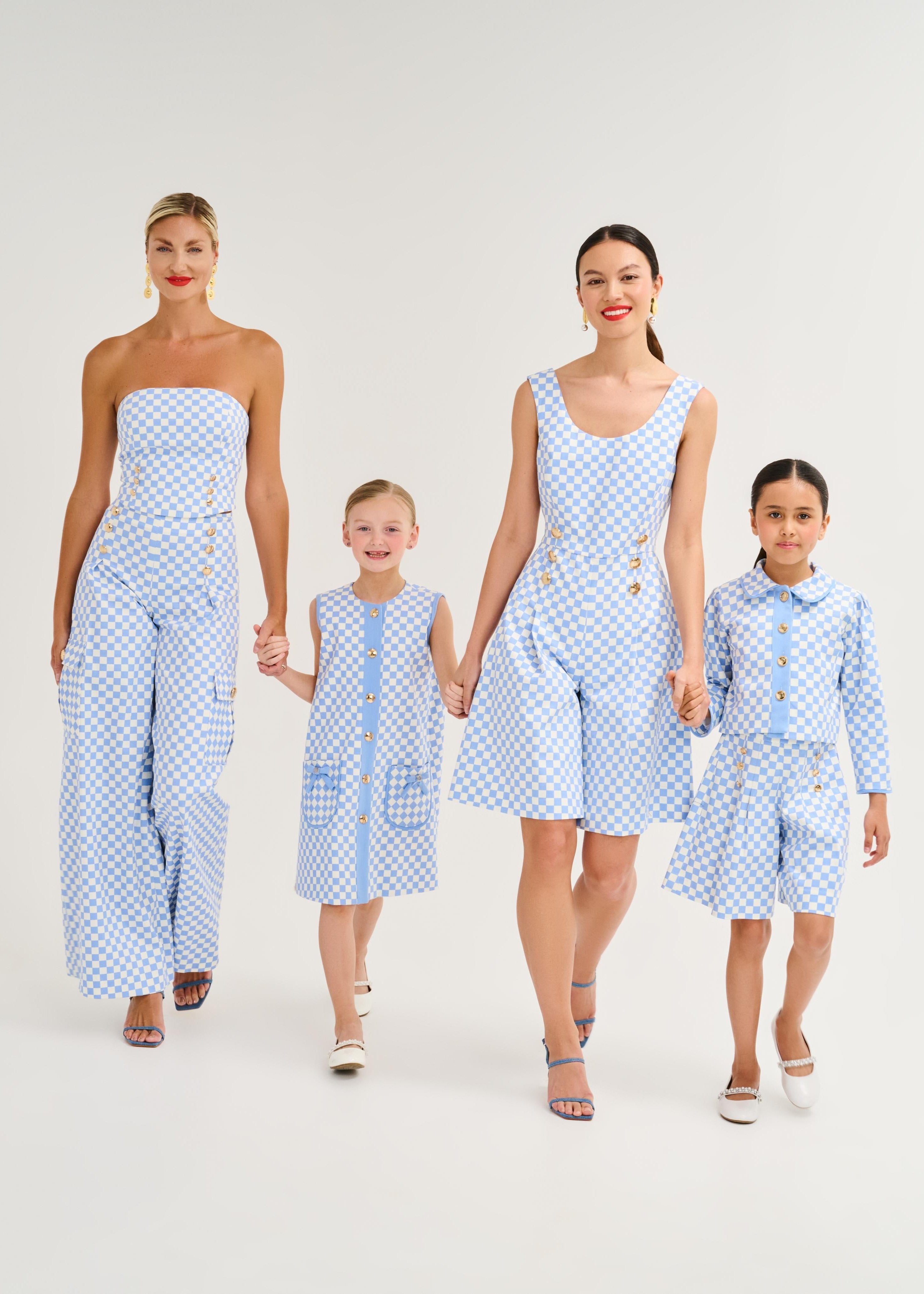 Checker Denim Strapless Bustier top