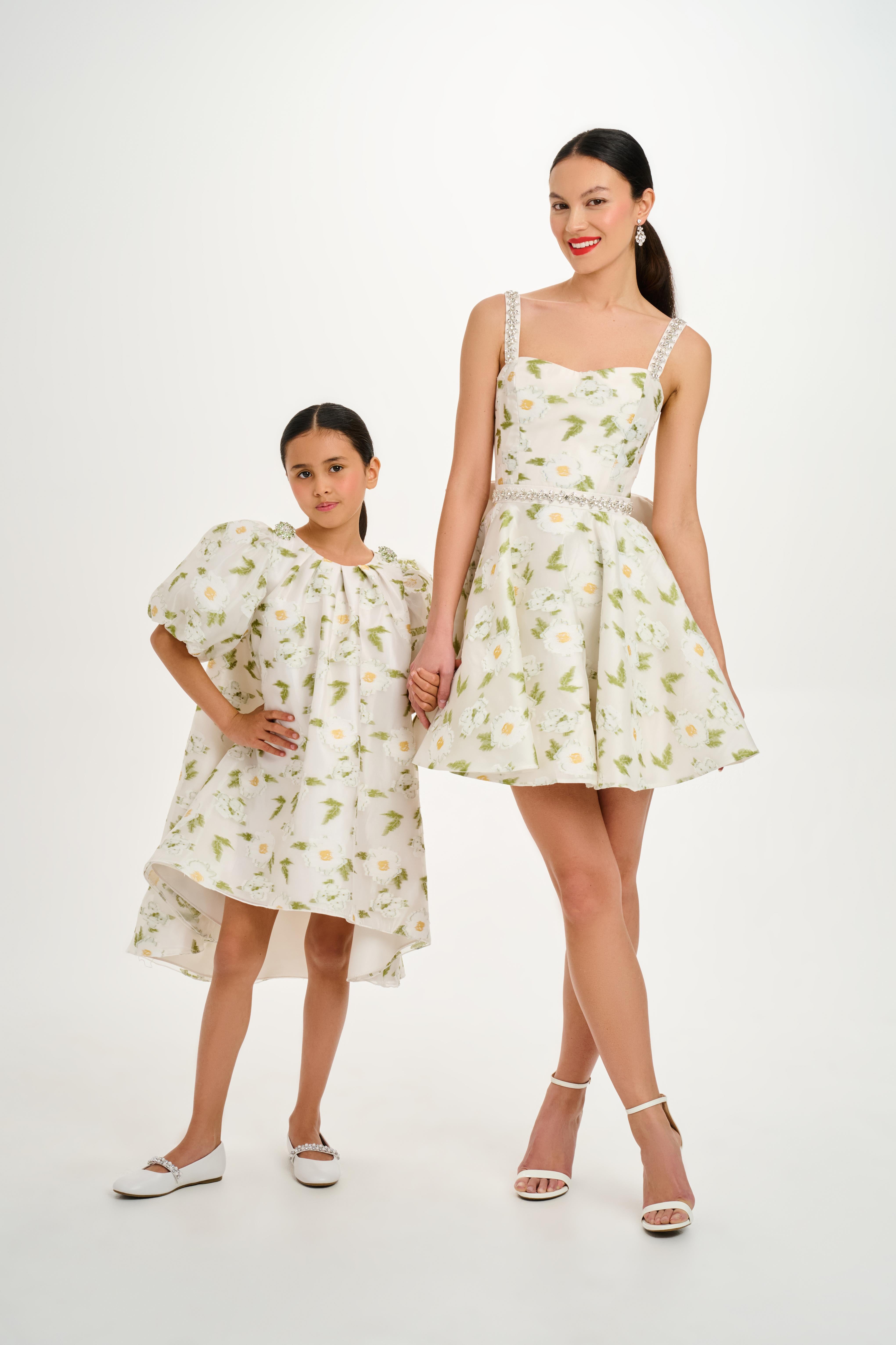 Embroidered Daisy Flower Organza Dress