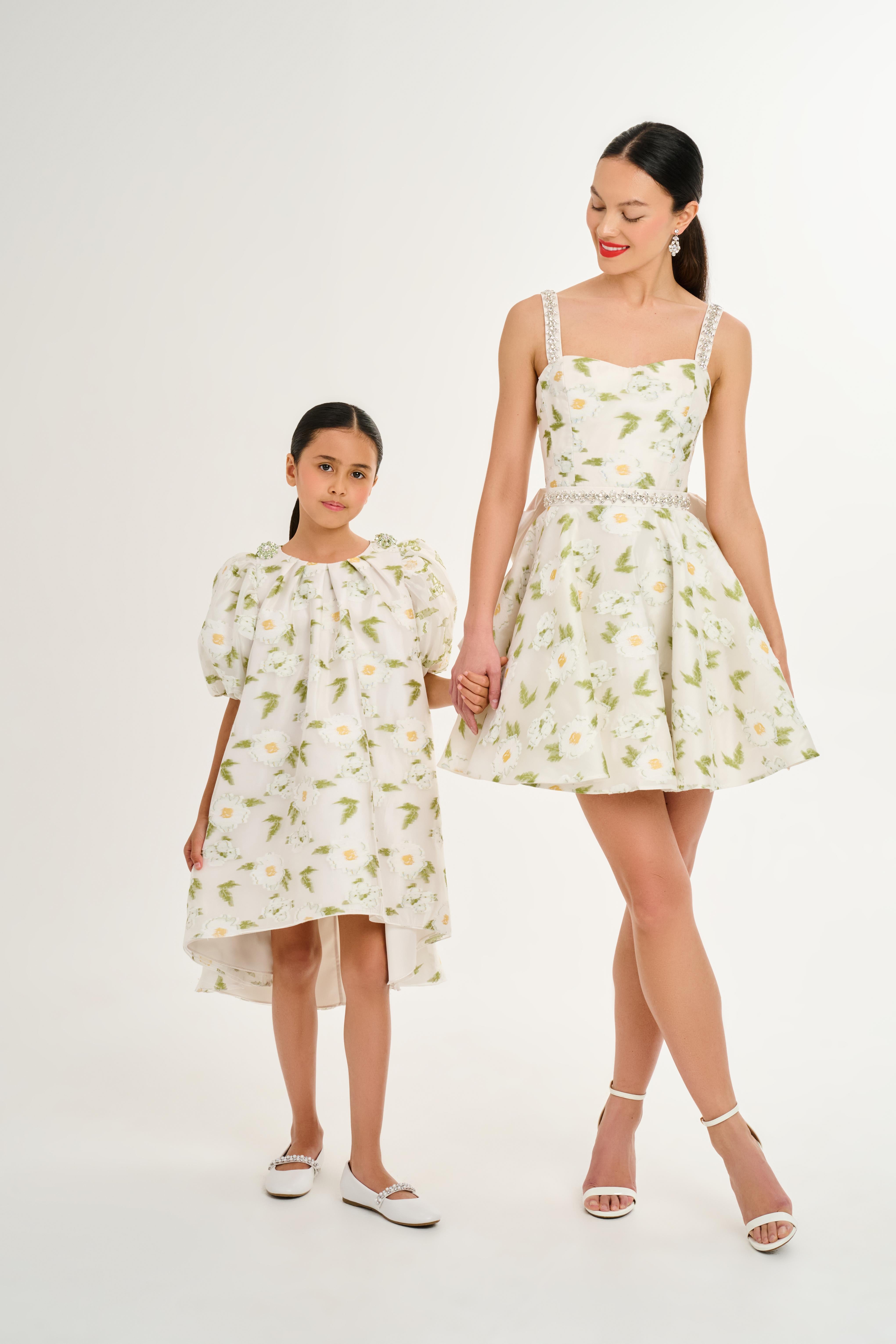 Embroidered Daisy Flower Organza Sweetheart Dress