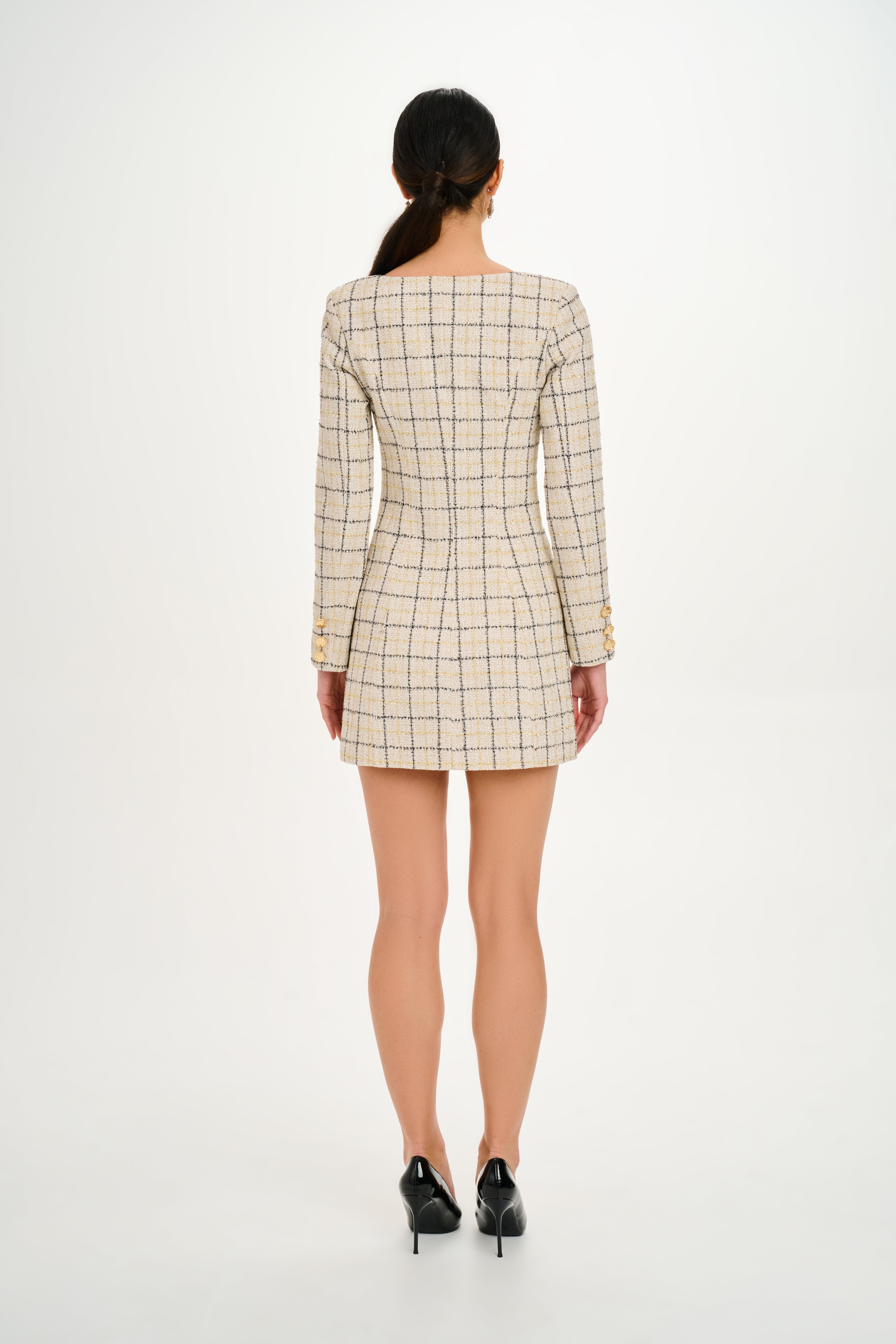 Gold Boucle U Shaped Neckline Minidress