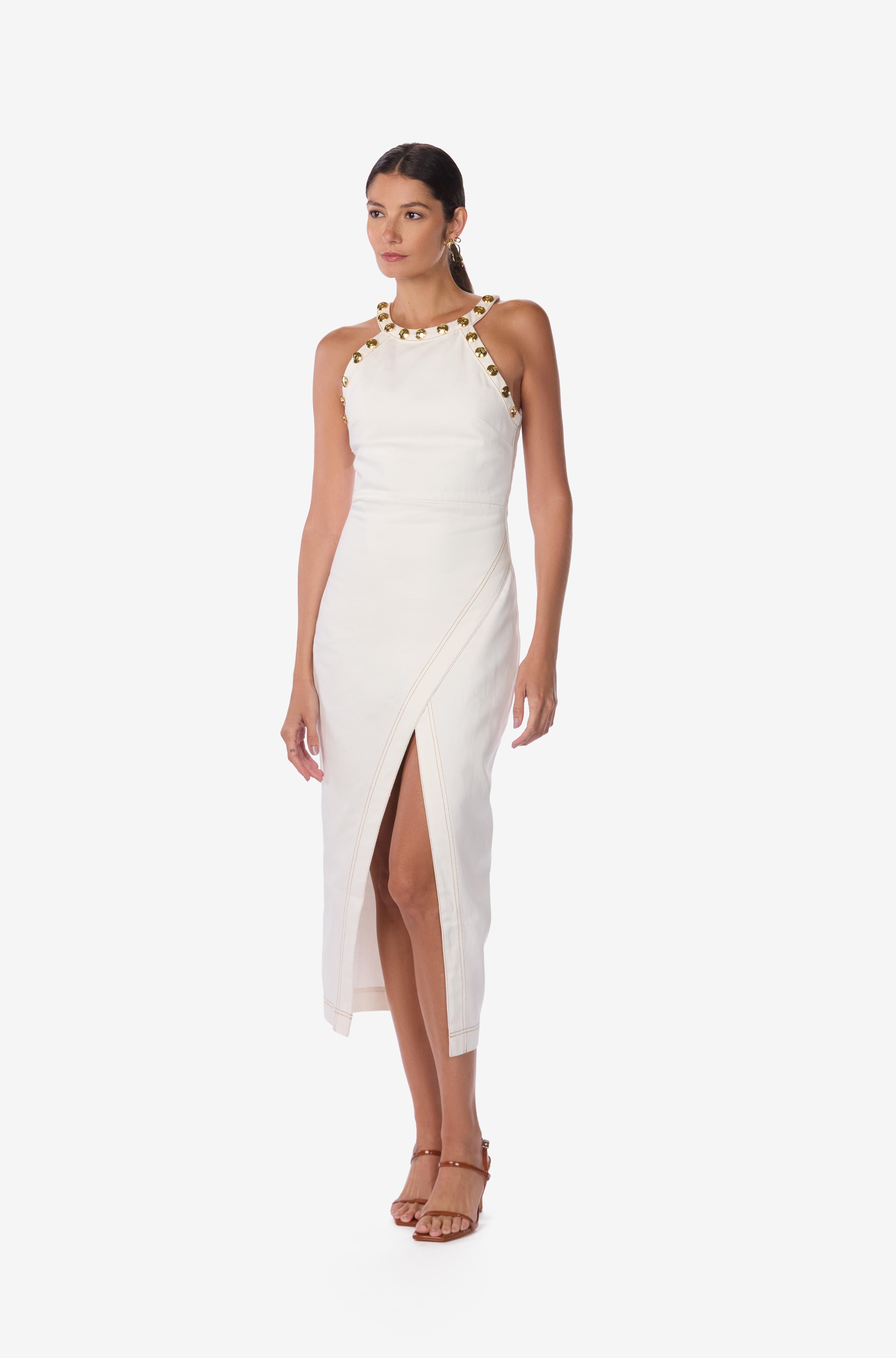 Halter Denim Midi Dress