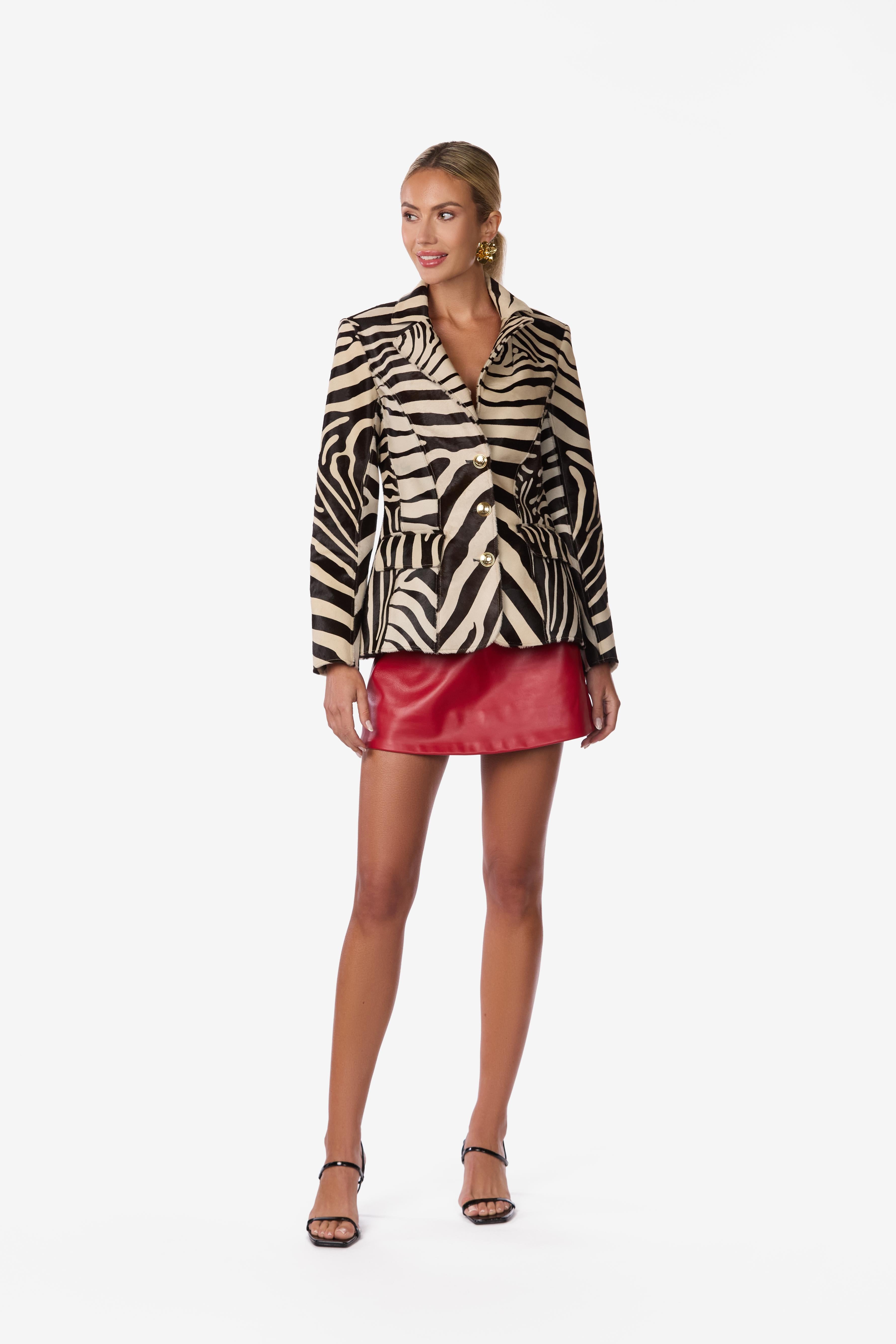 Zebra Cavallino Calfskin Leather Jacket