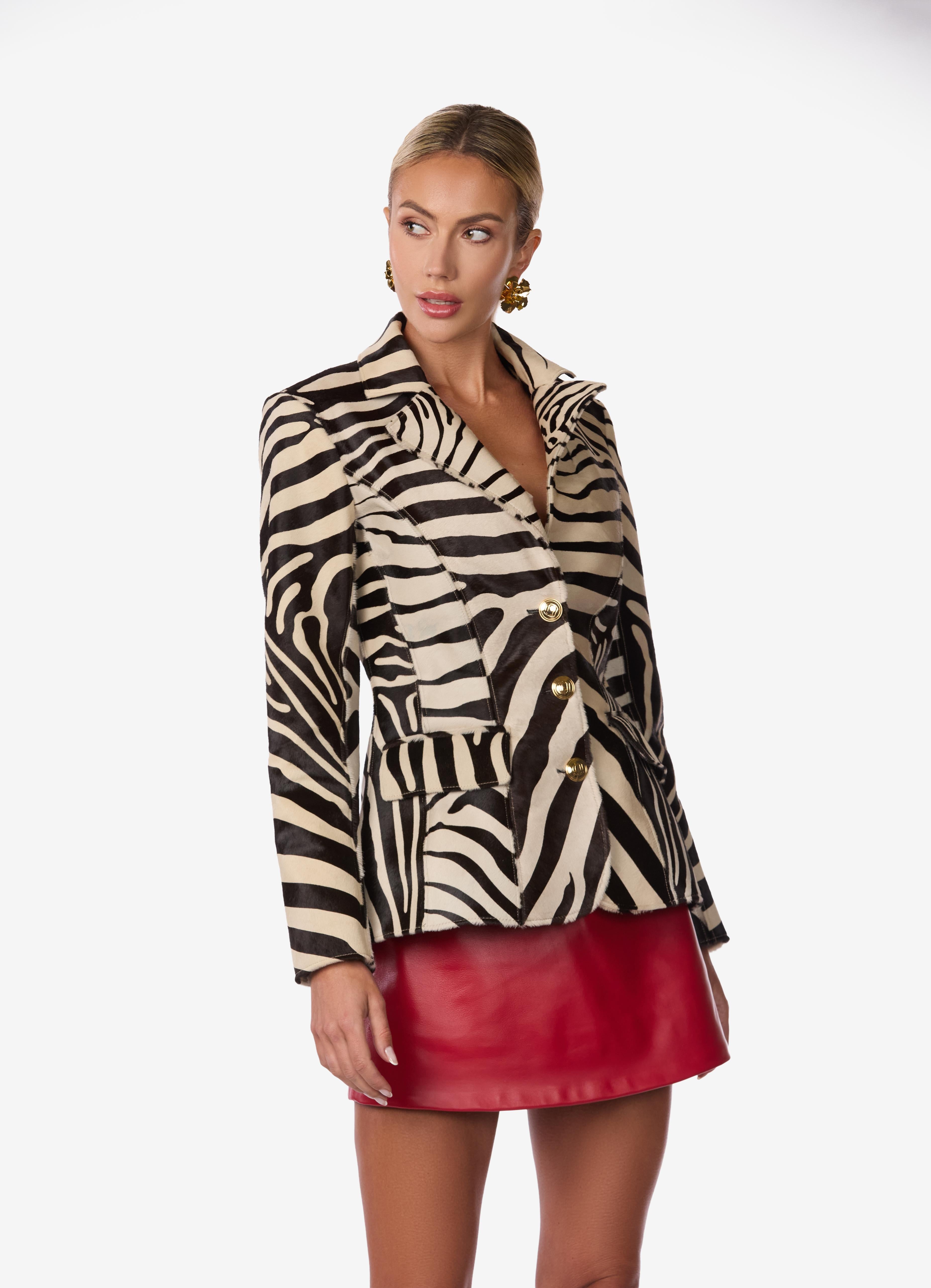 Zebra Cavallino Calfskin Leather Jacket