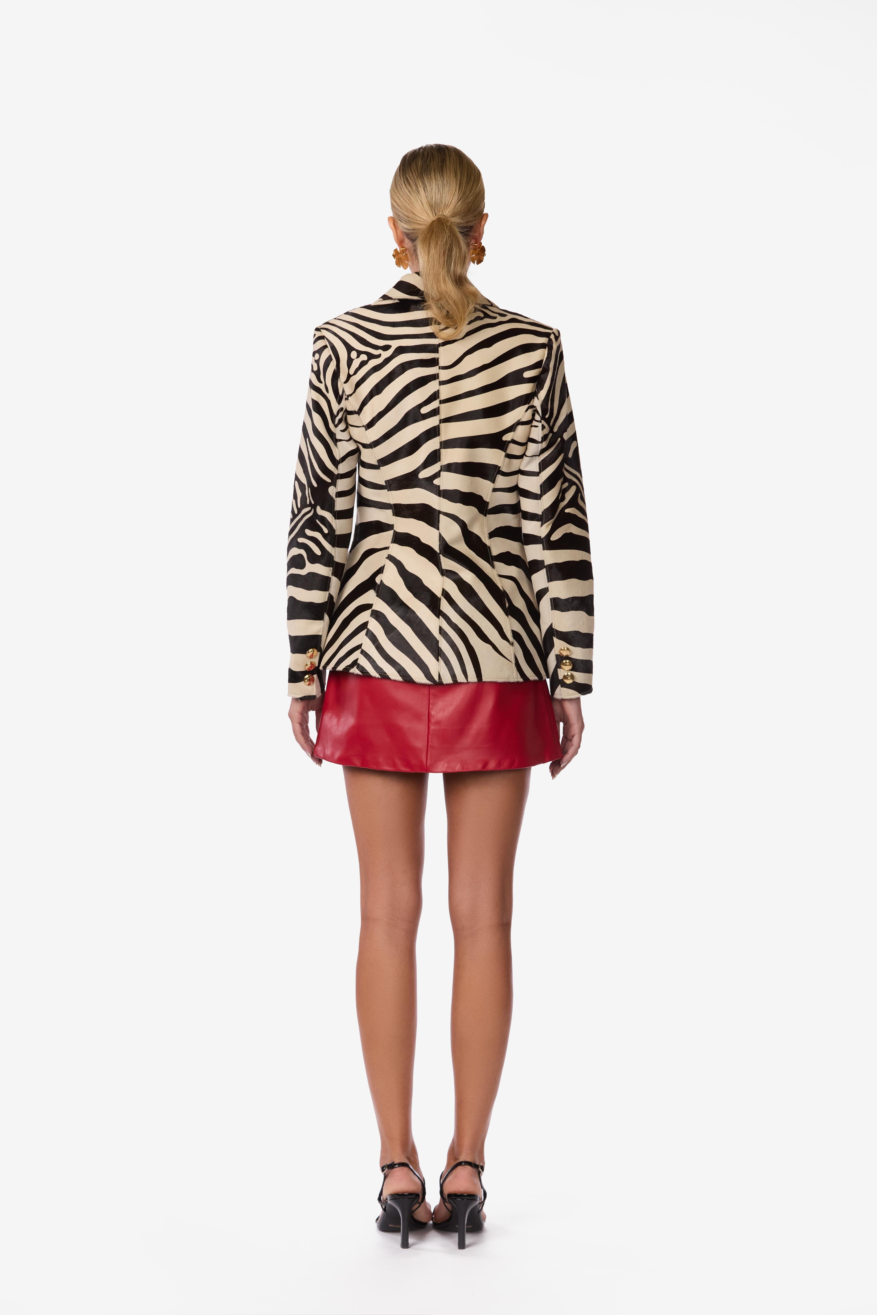 Zebra Cavallino Calfskin Leather Jacket