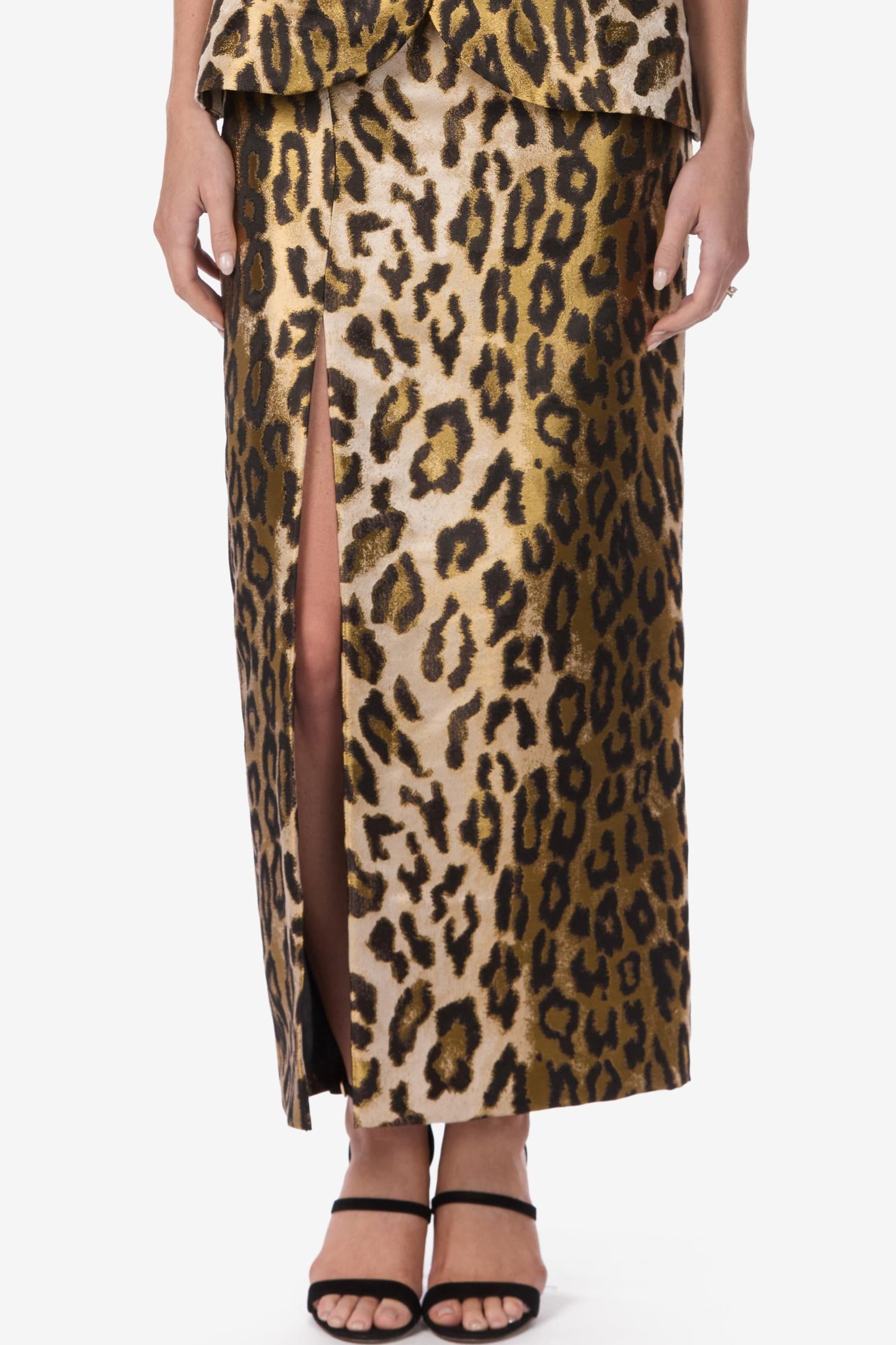 Leopard Jacquard Slit Pencil Skirt