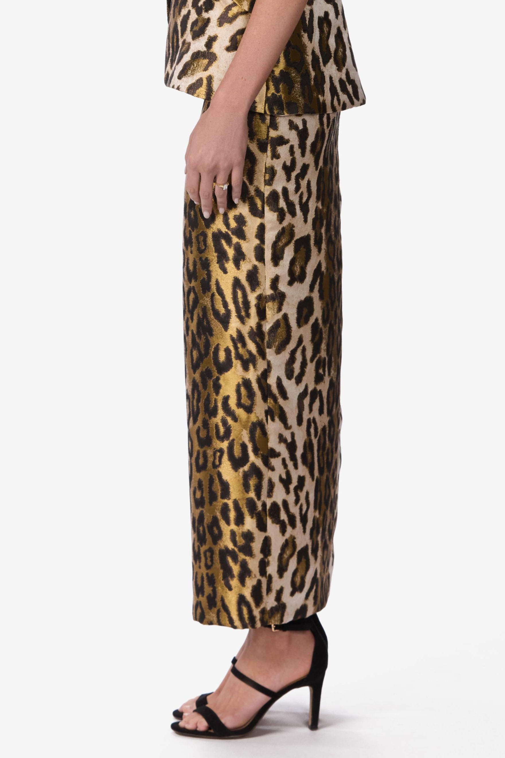 Leopard Jacquard Slit Pencil Skirt