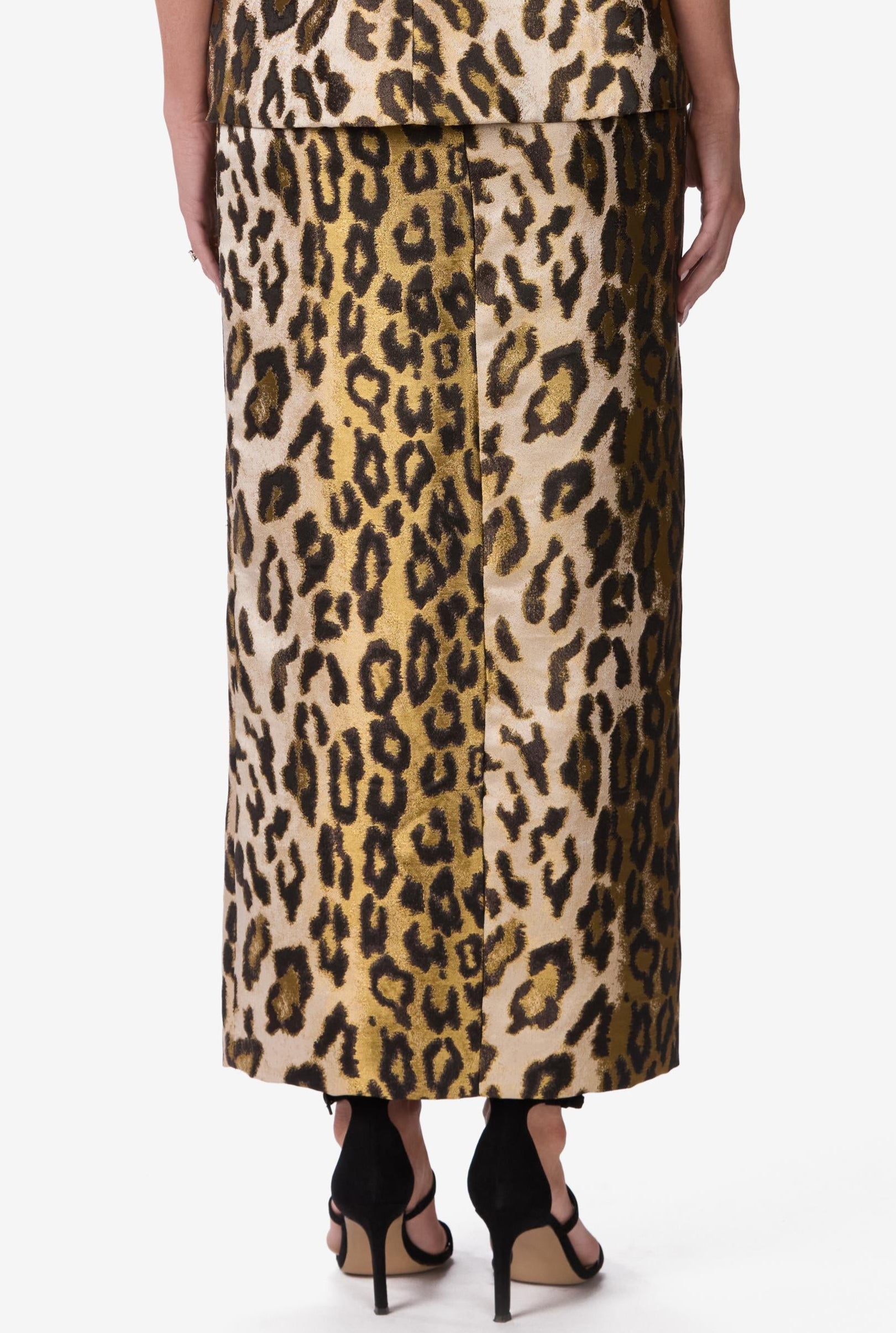 Leopard Jacquard Slit Pencil Skirt