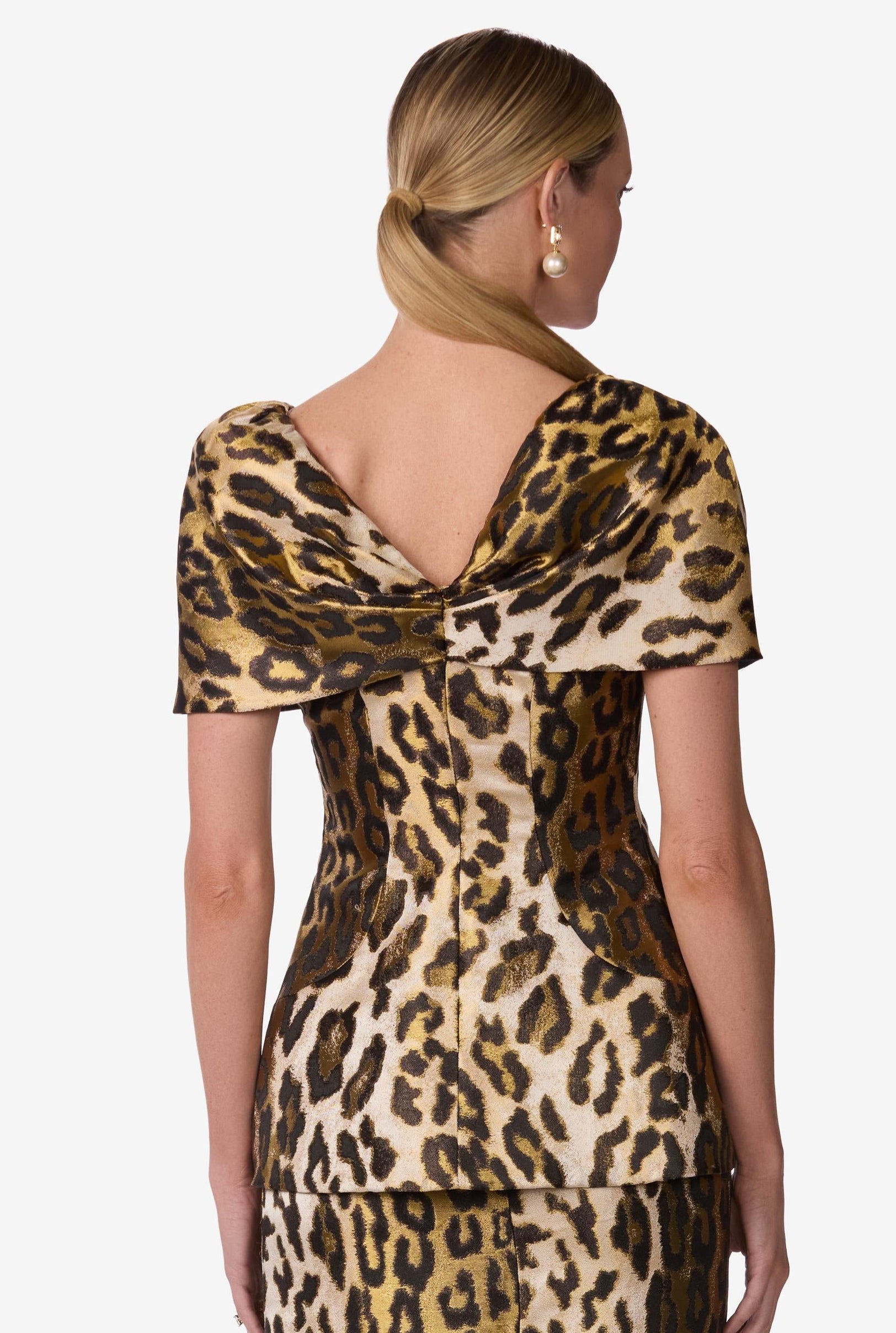 Leopard Jacquard Draped Portrait Top