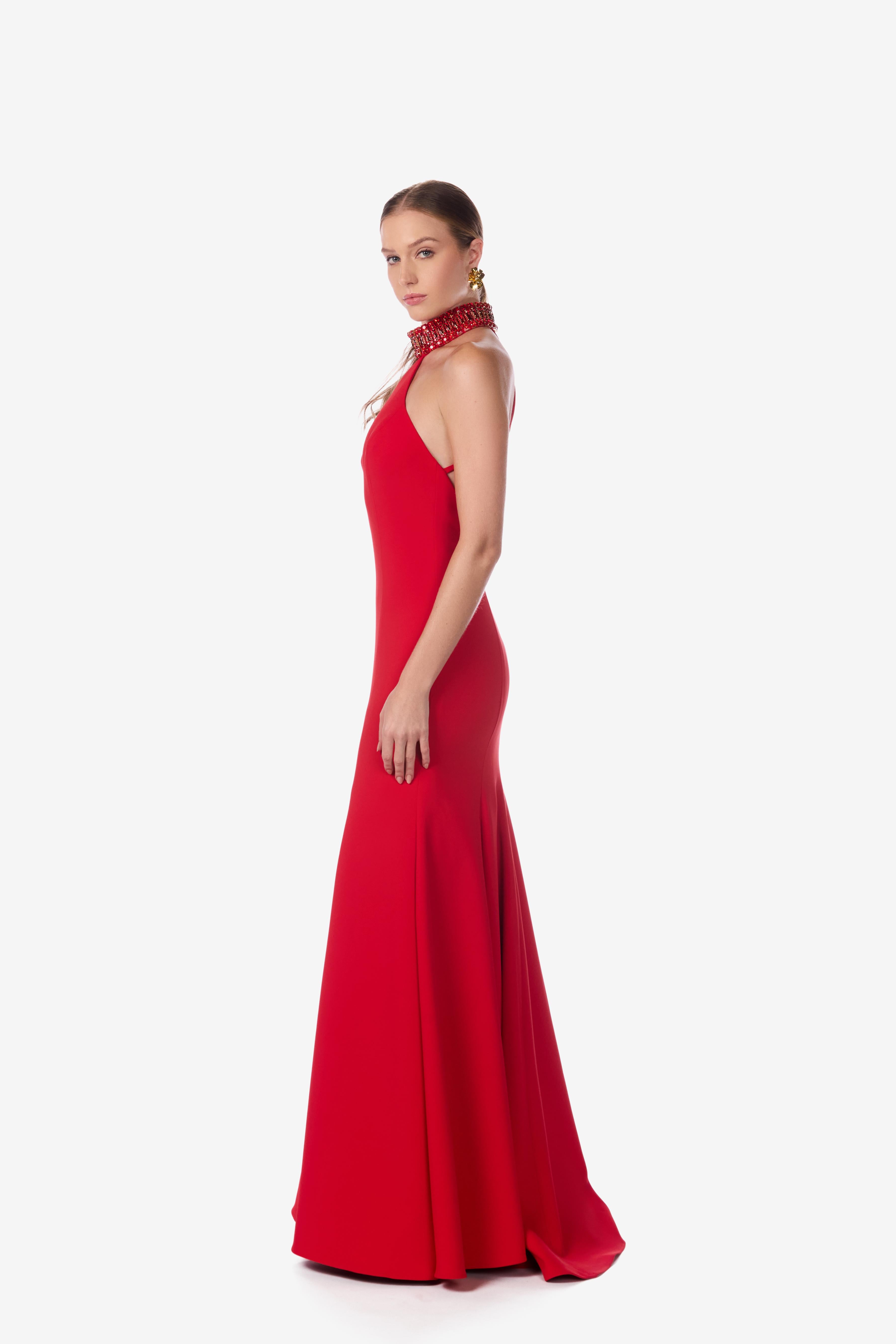 Jeweled Halter Backless Gown