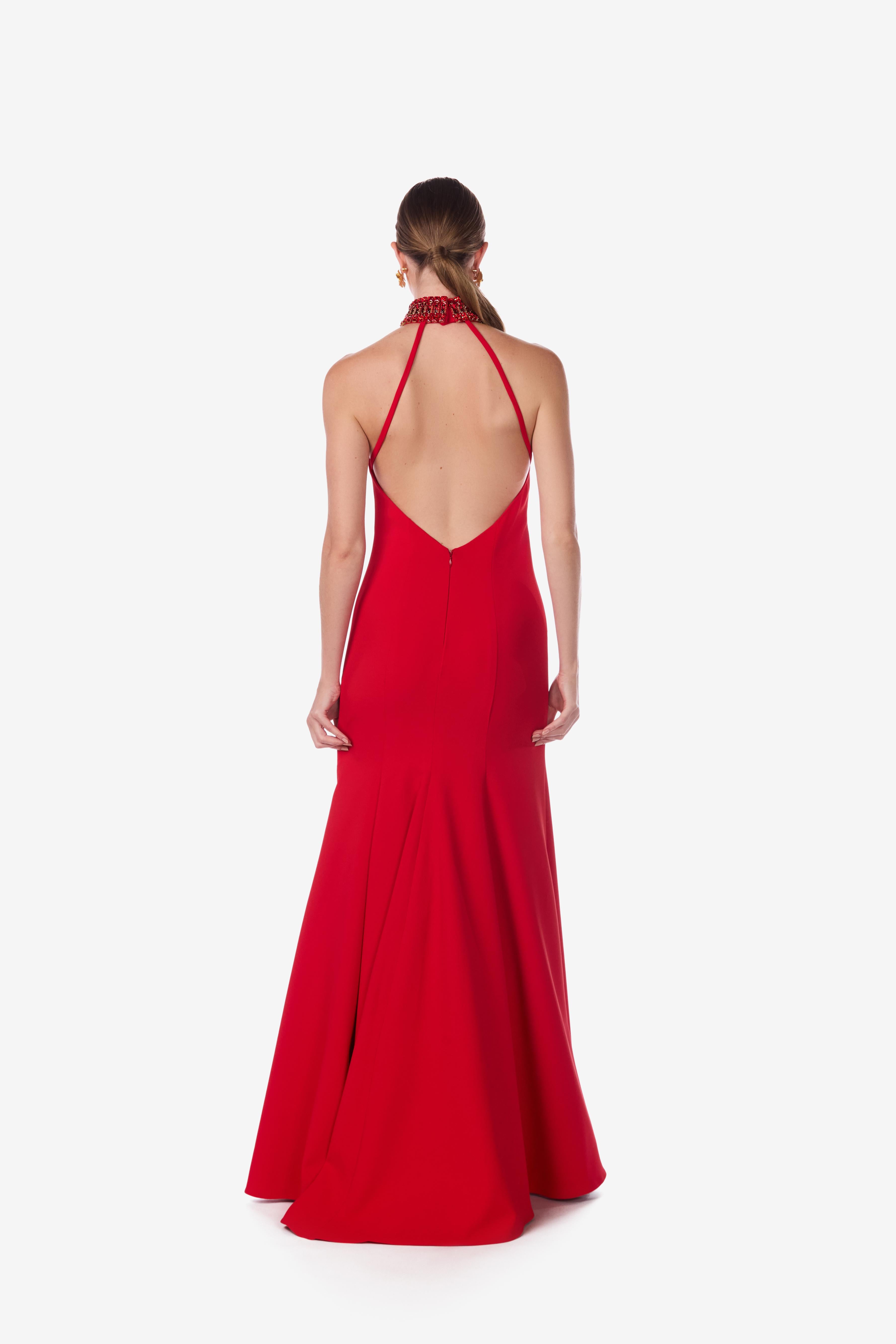 Jeweled Halter Backless Gown