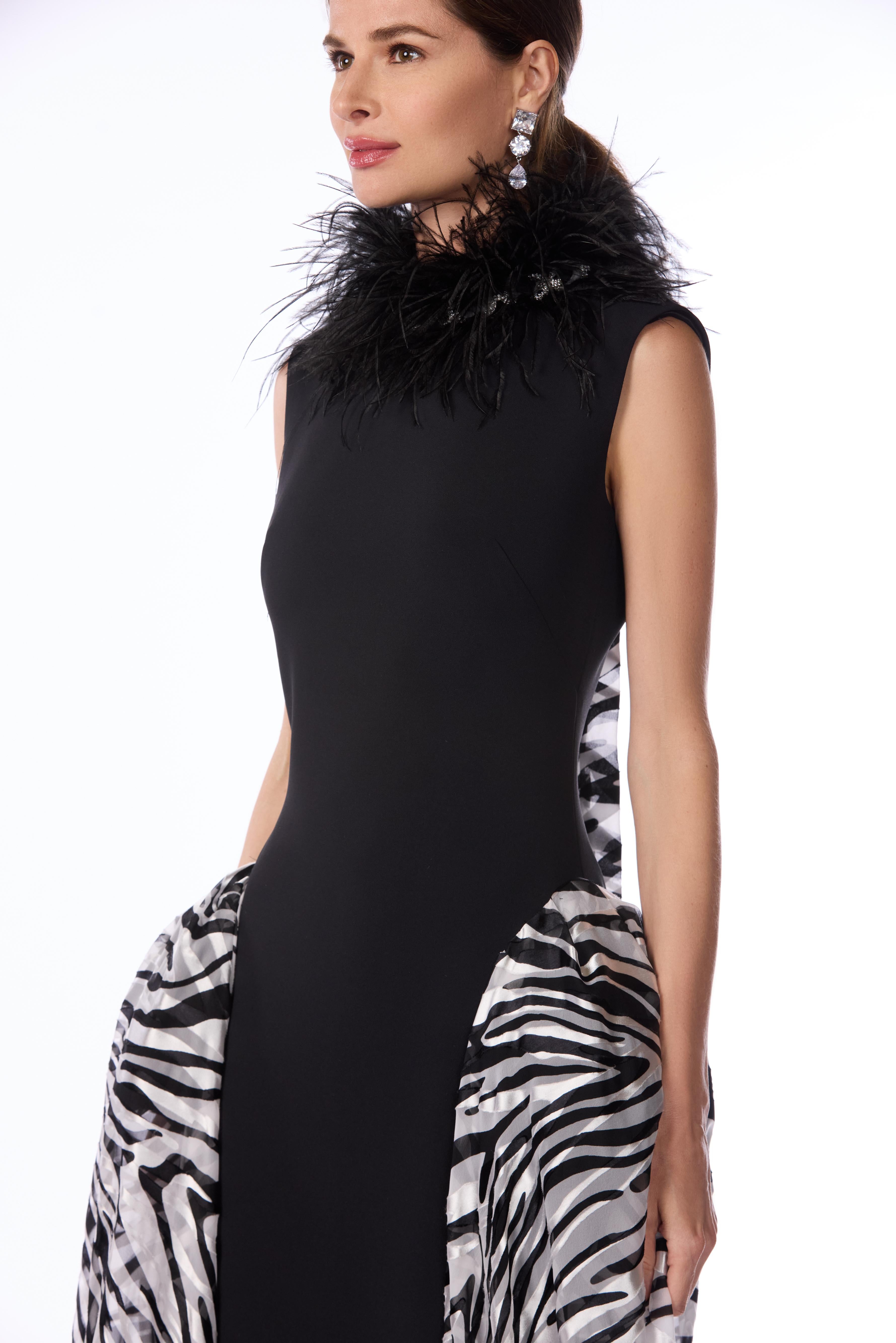 Zebra Panel Crystal Feather Gown