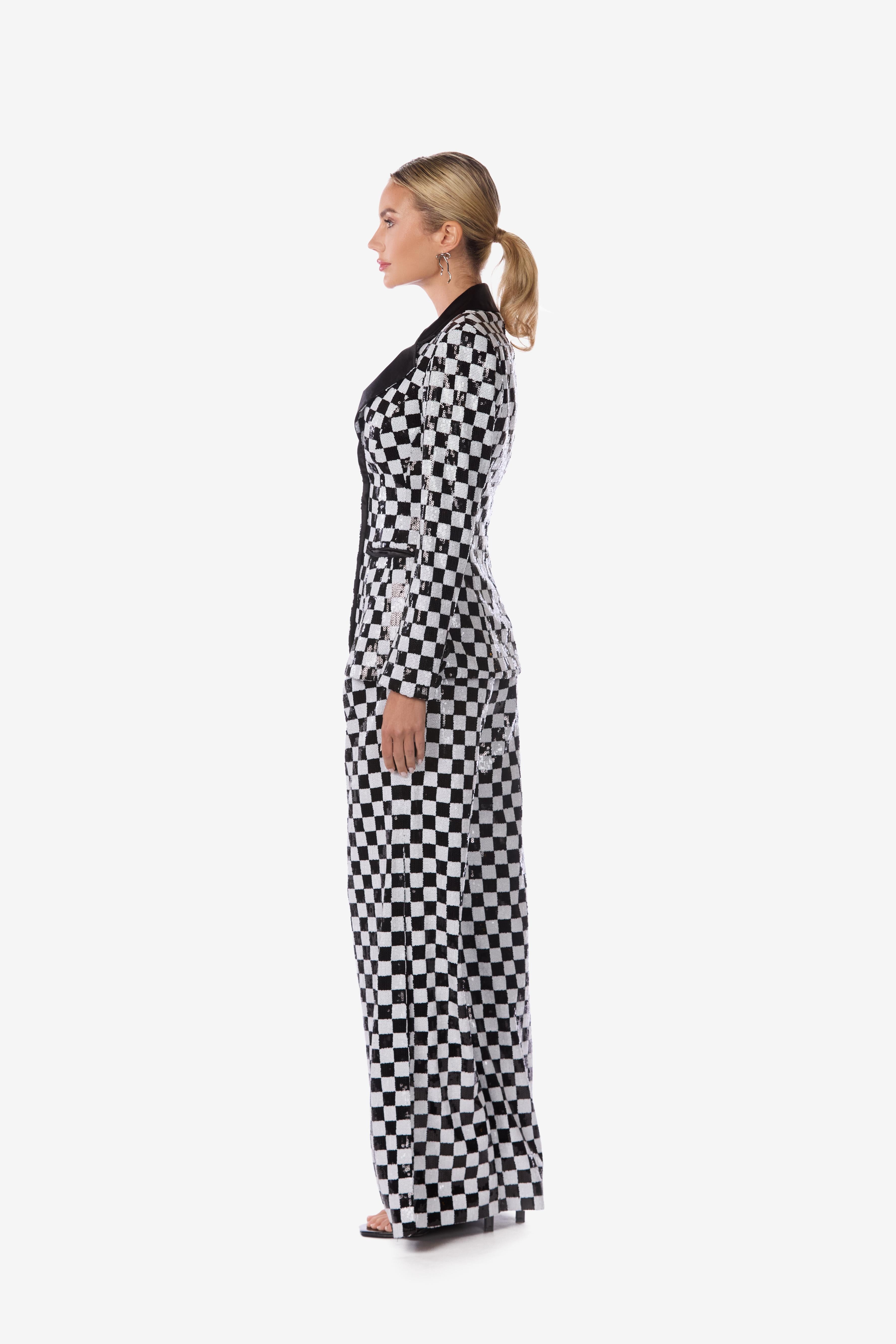 Sequin Checkered Tailored Jacket