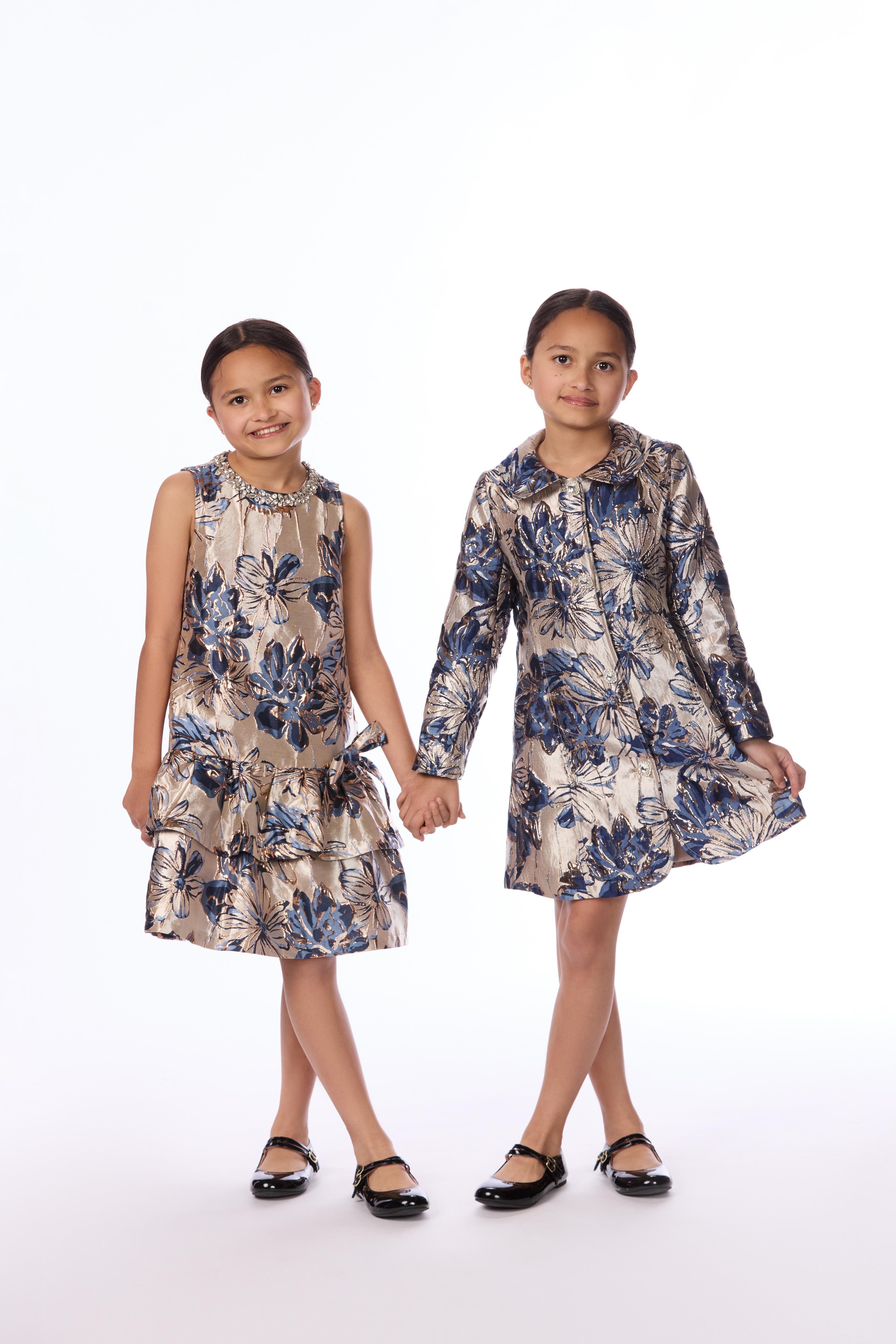 Metallic Floral Jacquard Coat dress
