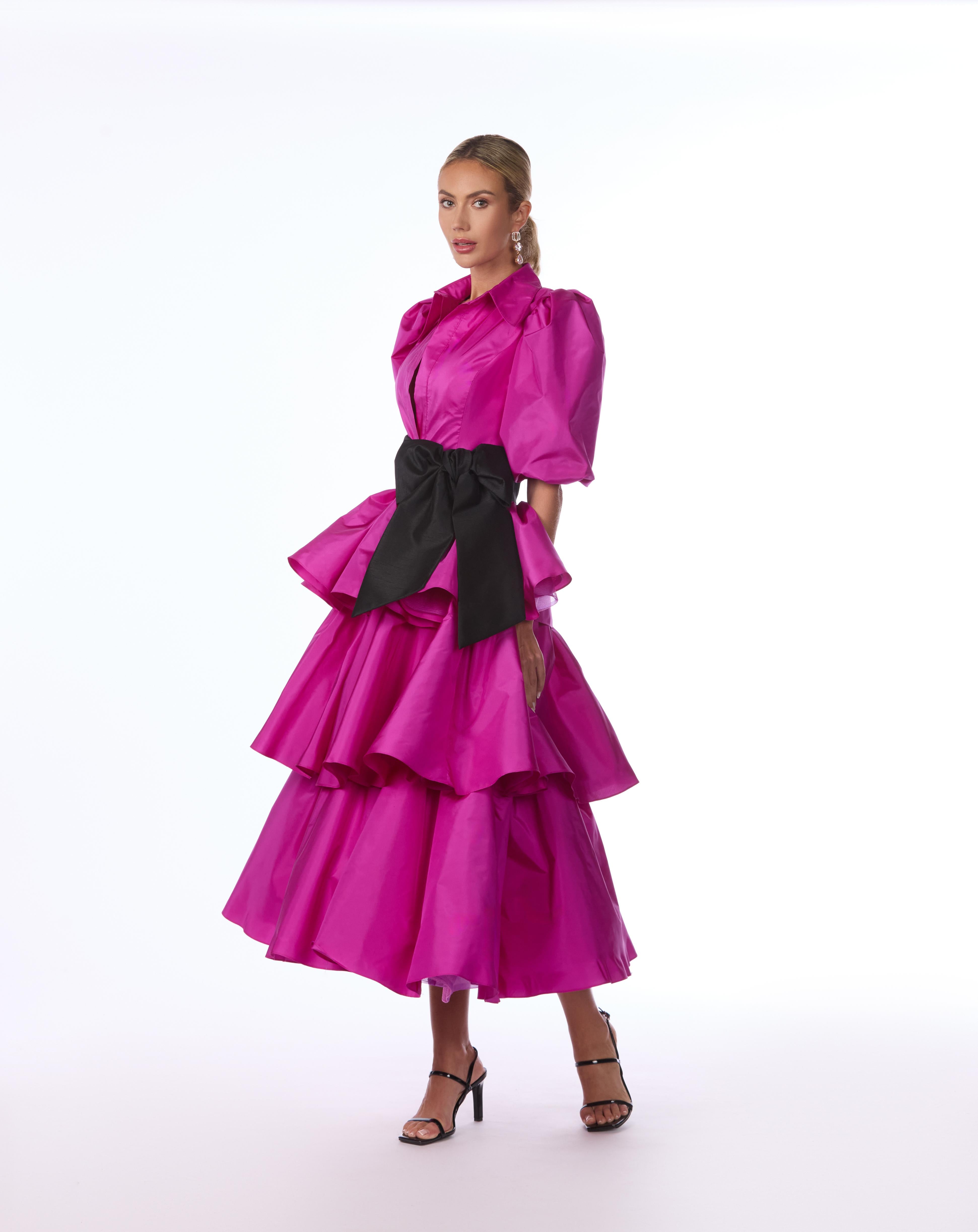 Silk Taffeta Tiered Dress
