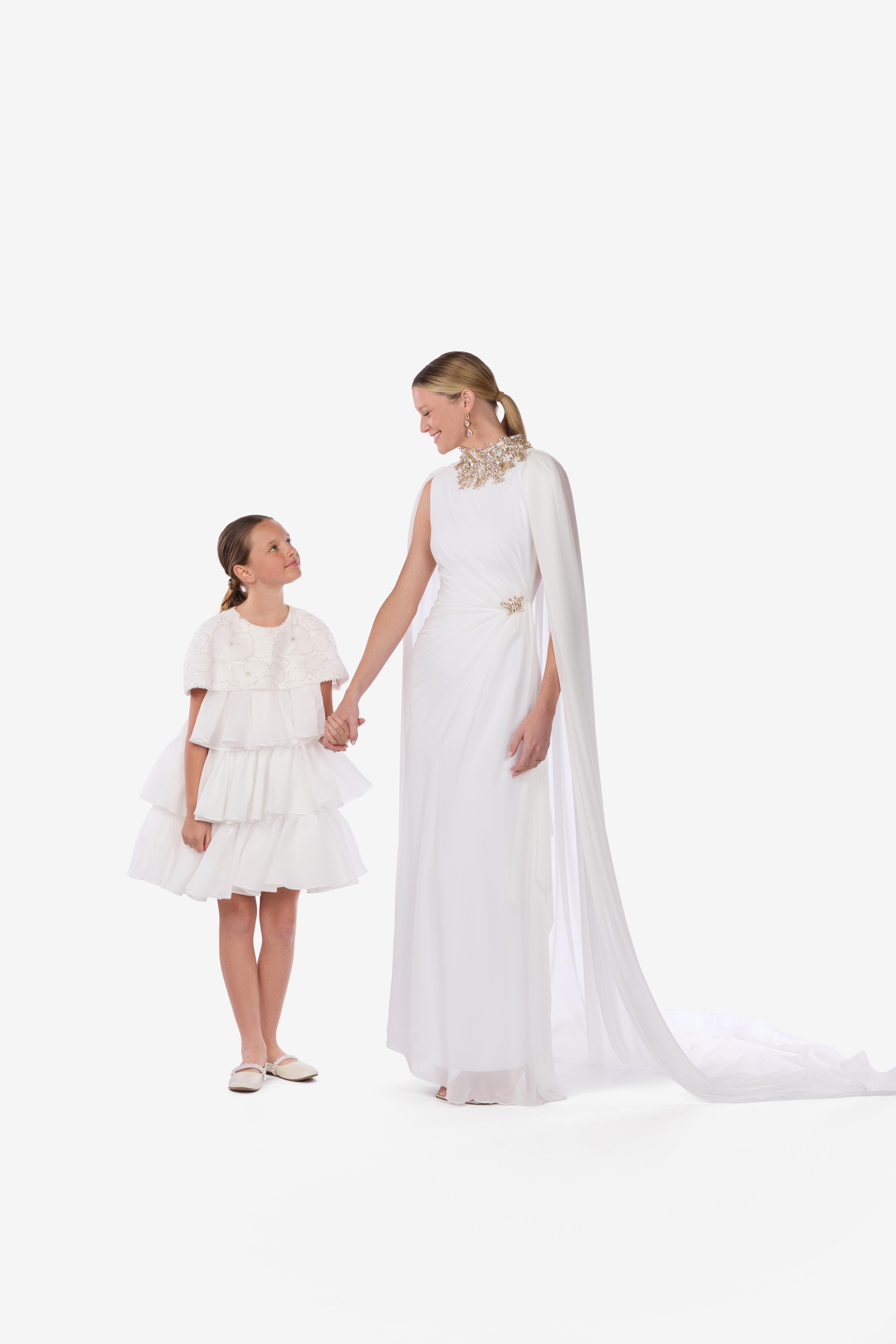 Embellished High-Neck Cape Gown