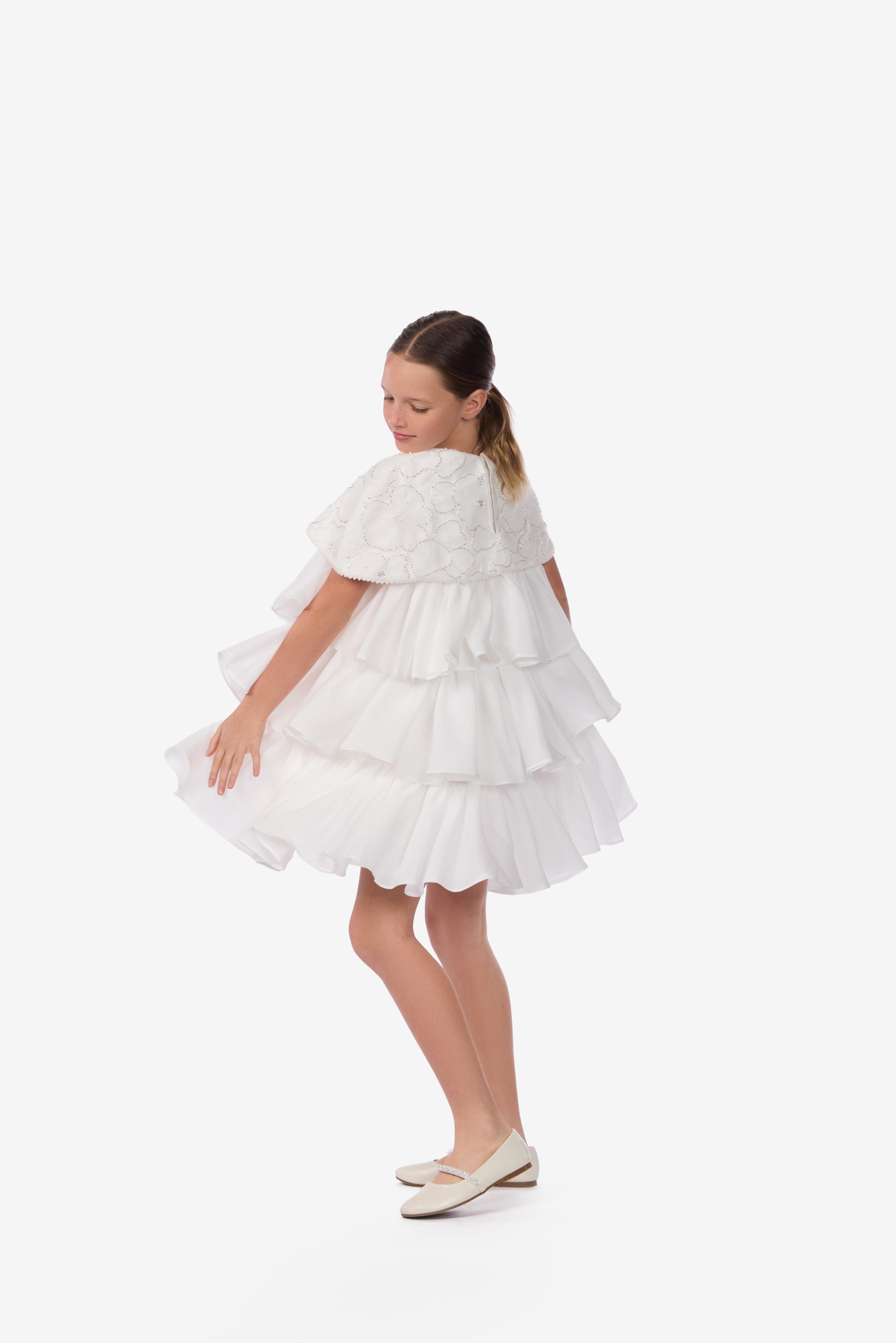 Embroidered Organza Tiered Dress