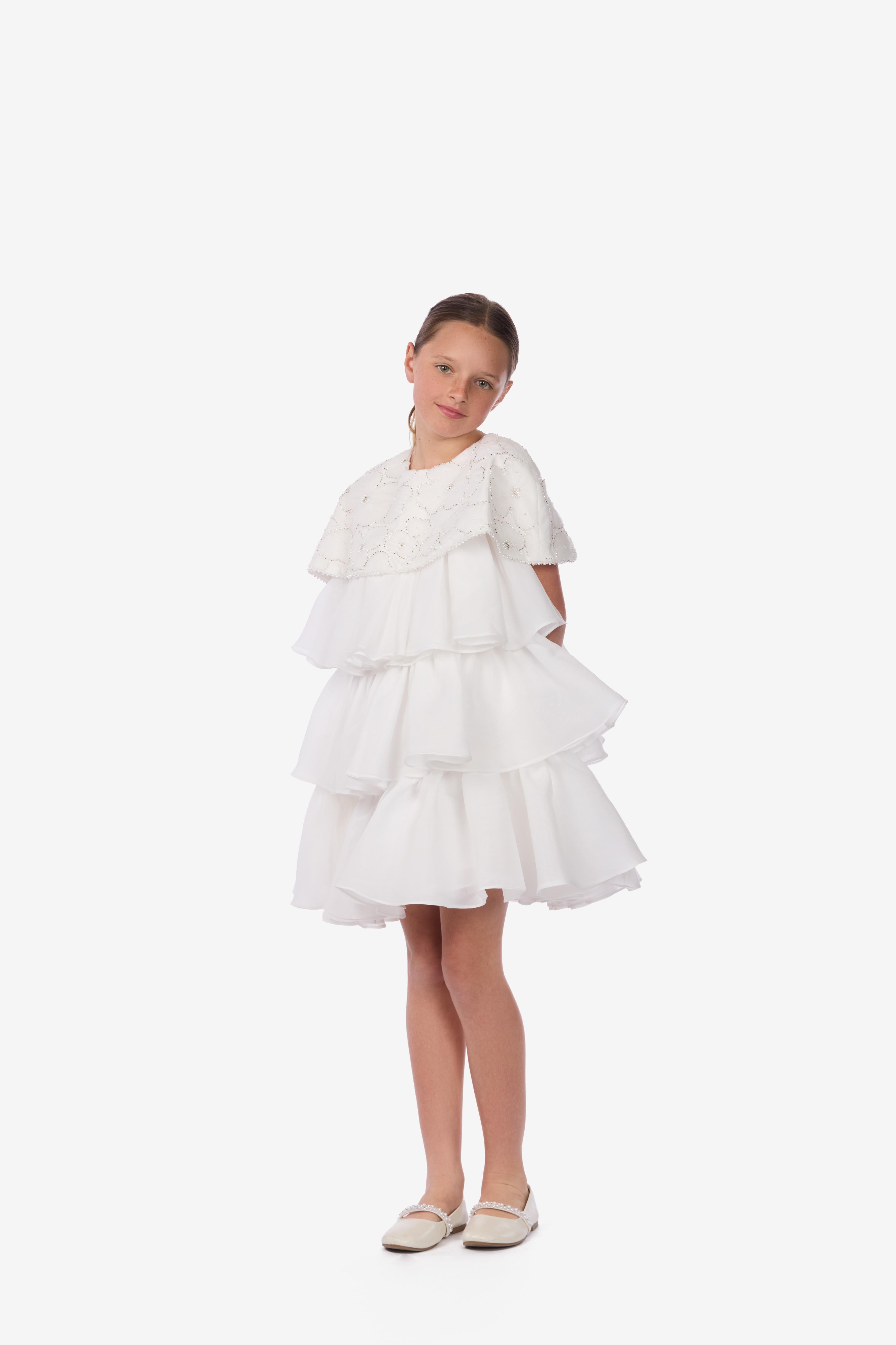 Embroidered Organza Tiered Dress
